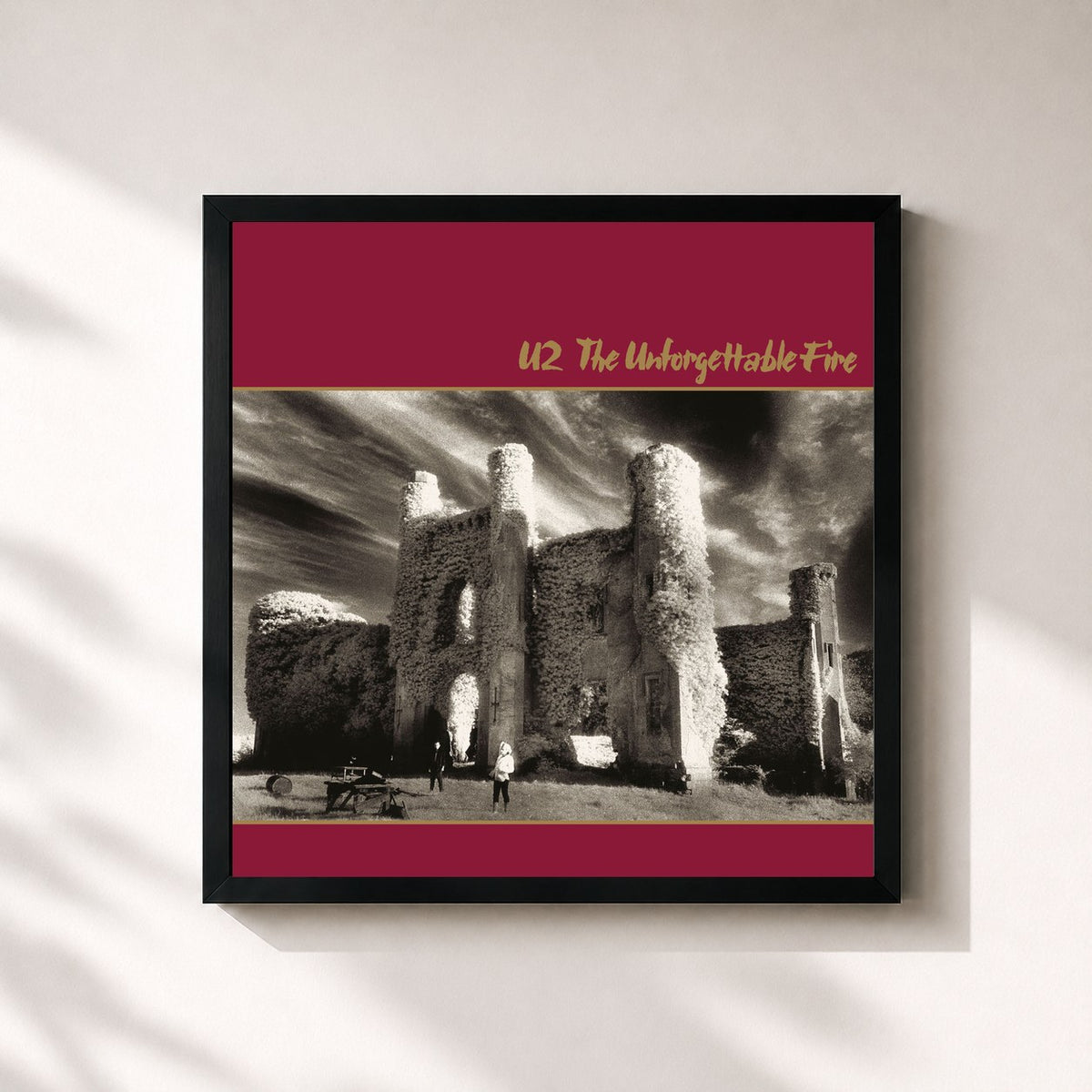 #noir Tableau carré de l'album The Unforgettable Fire (Remastered) de U2, cadre noir 32x32 cm