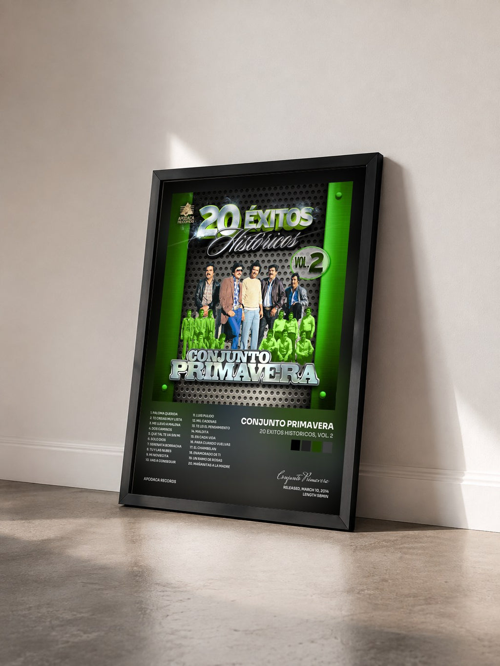 #noir Tableau de l'album 20 Exitos Historicos, Vol. 2 de Conjunto Primavera vu de trois quarts, cadre noir