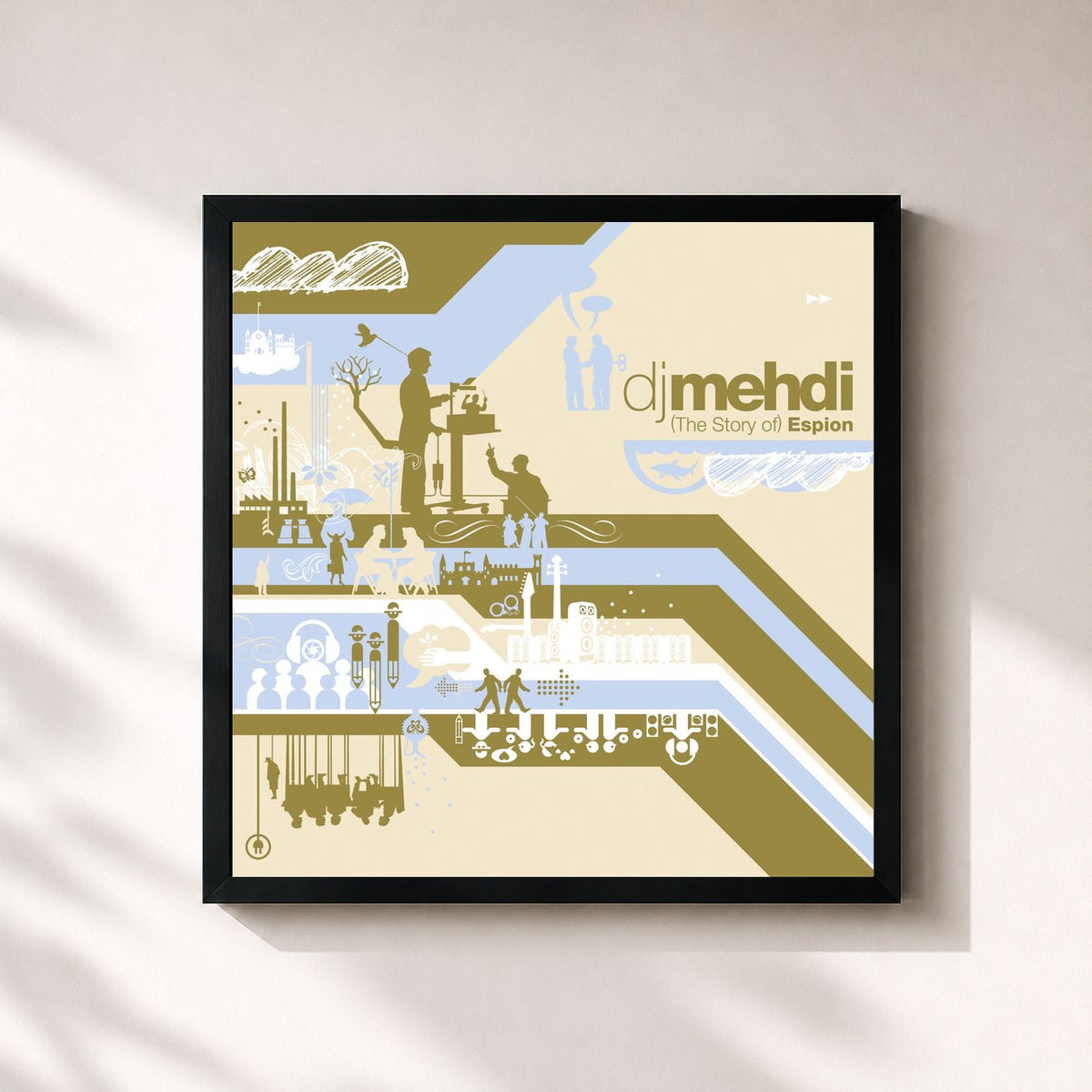#noir Tableau carré de l'album The Story of Espion de DJ Mehdi, cadre noir 32x32 cm