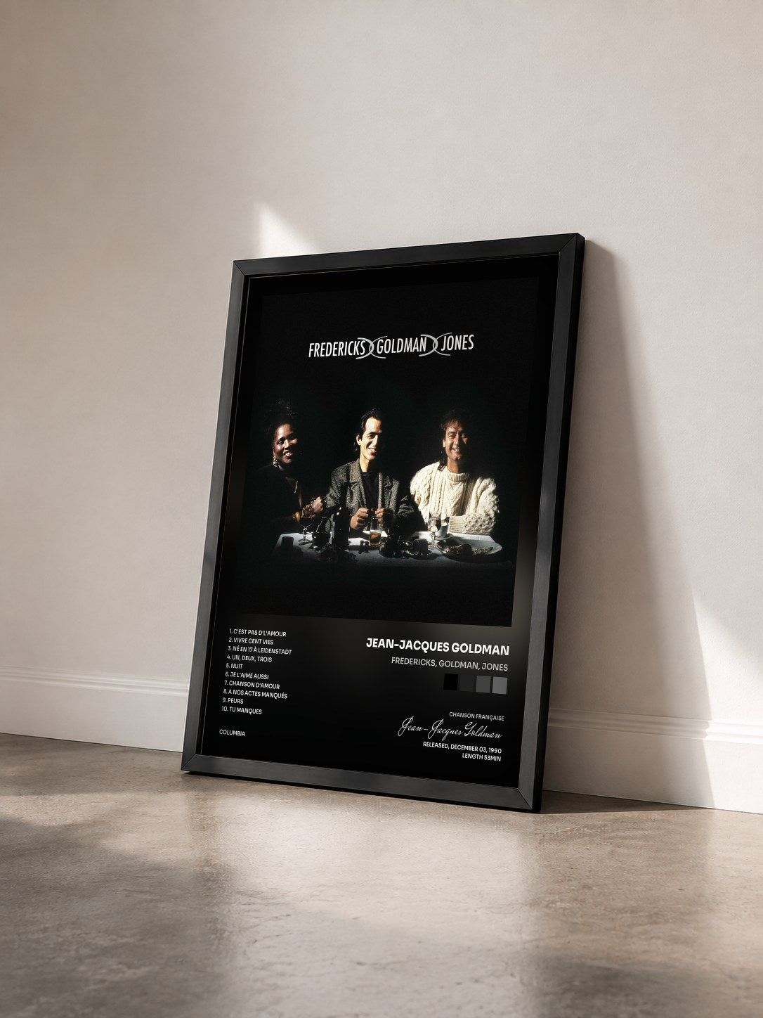 #noir Tableau de l'album Fredericks, Goldman, Jones de Jean-Jacques Goldman vu de trois quarts, cadre noir