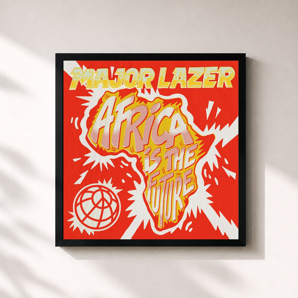 #noir Tableau carré de l'album Africa Is The Future de Major Lazer, cadre noir 32x32 cm