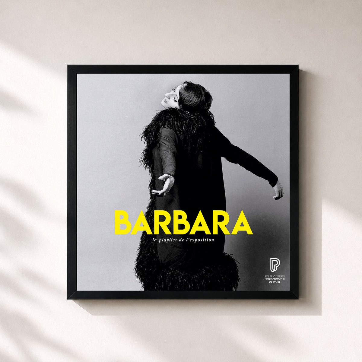 #noir Tableau carré de l'album Barbara, la playlist de l'exposition de Barbara, cadre noir 32x32 cm