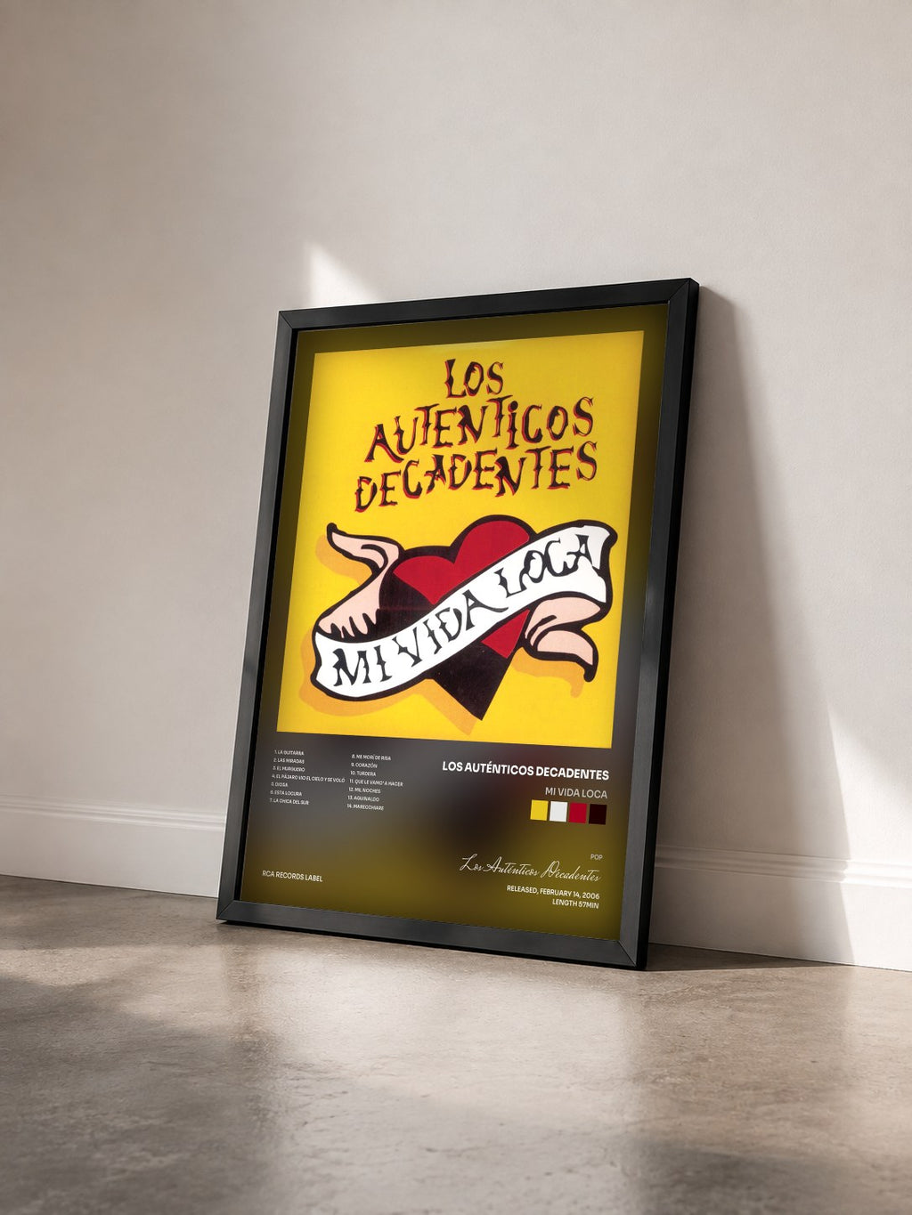 #noir Tableau de l'album Mi Vida Loca de Los Auténticos Decadentes vu de trois quarts, cadre noir