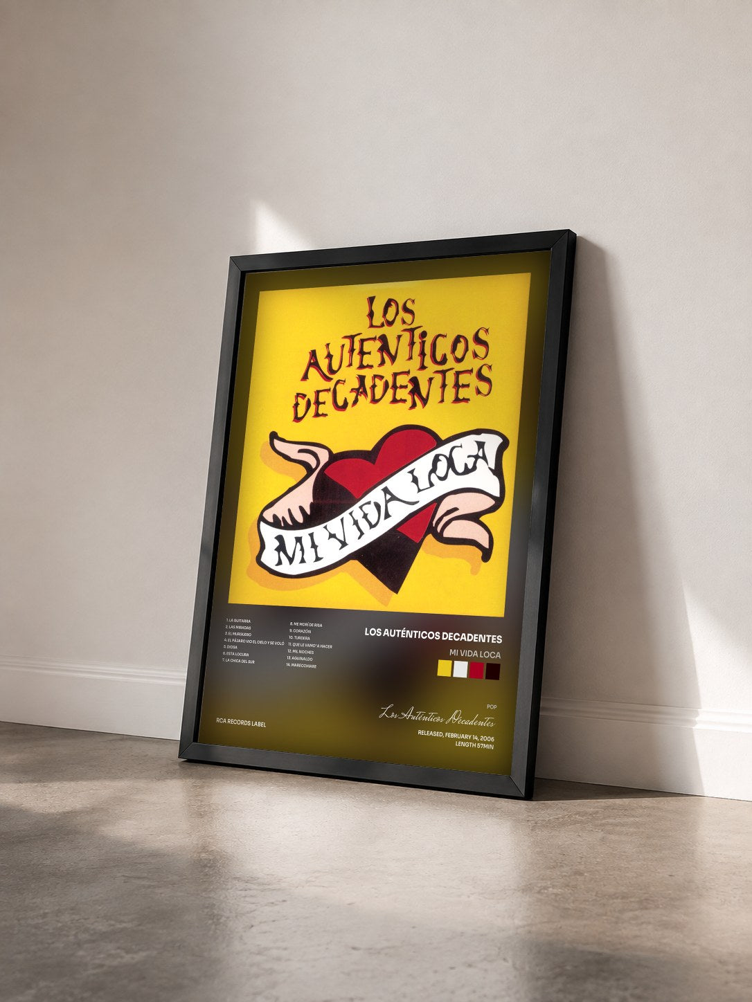 #noir Tableau de l'album Mi Vida Loca de Los Auténticos Decadentes vu de trois quarts, cadre noir