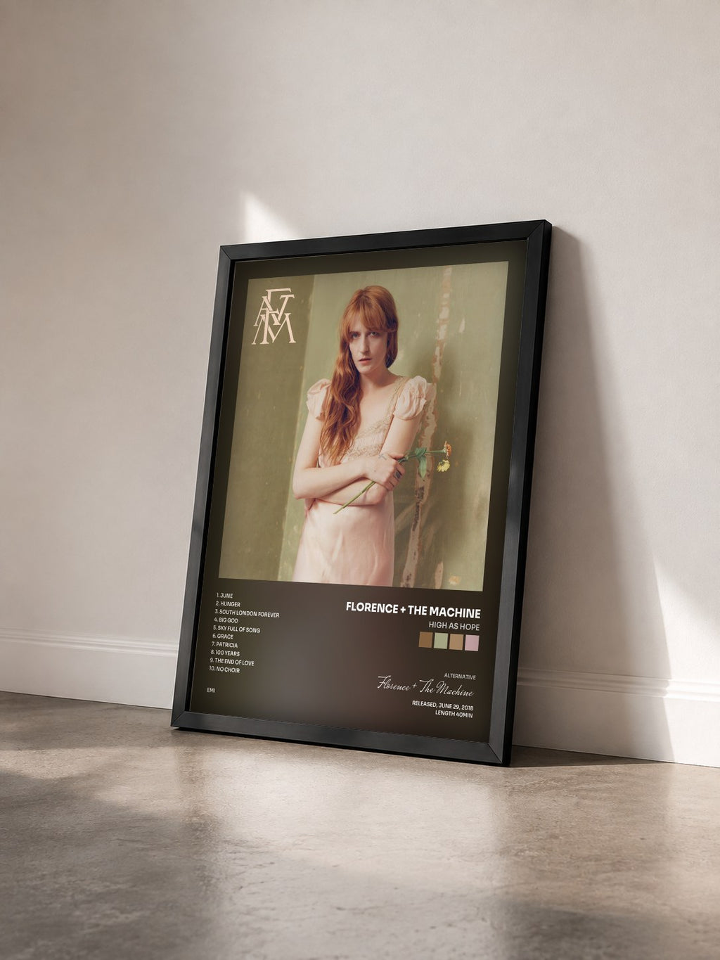 #noir Tableau de l'album High As Hope de Florence + The Machine vu de trois quarts, cadre noir