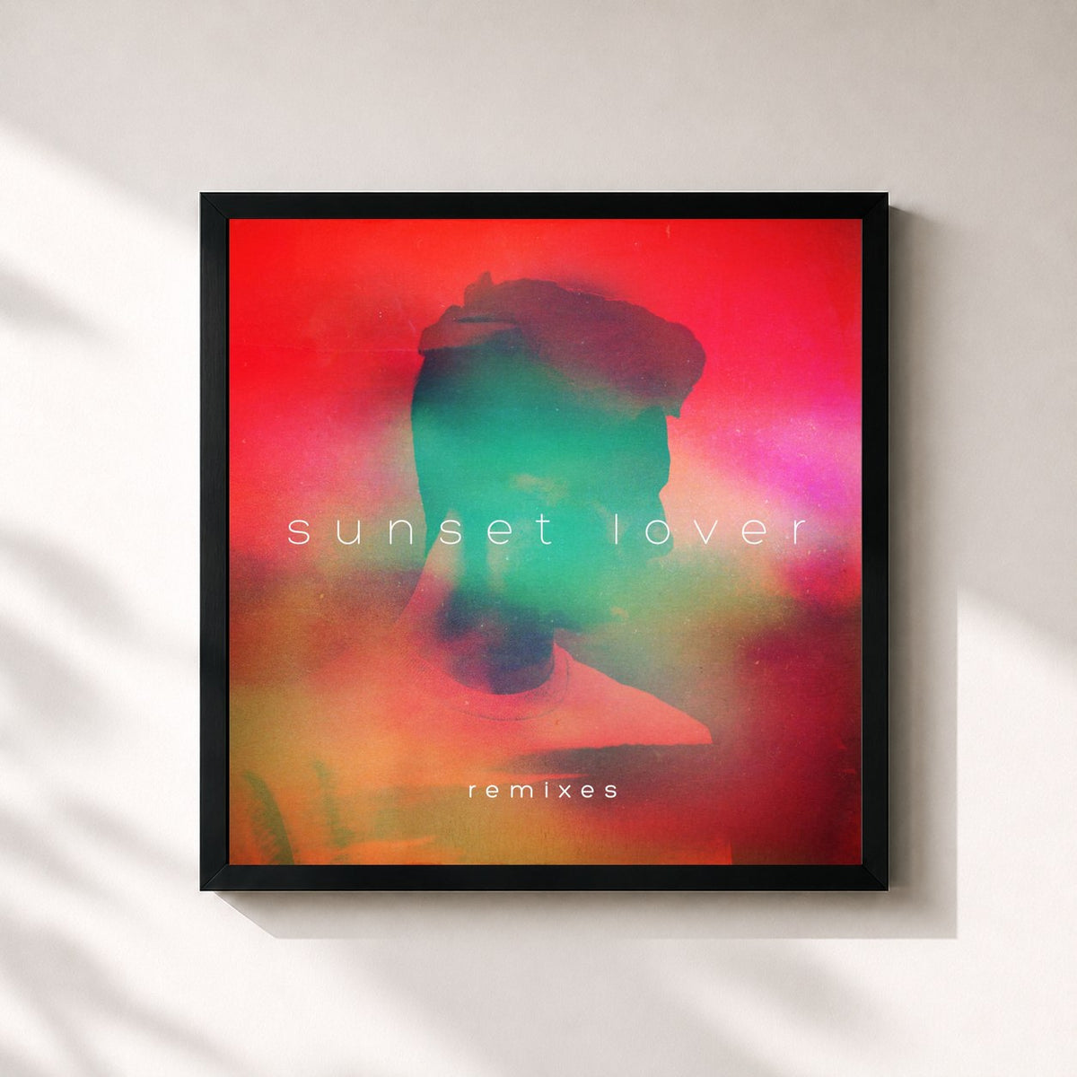 #noir Tableau carré de l'album Sunset Lover Remixes de Petit Biscuit, cadre noir 32x32 cm