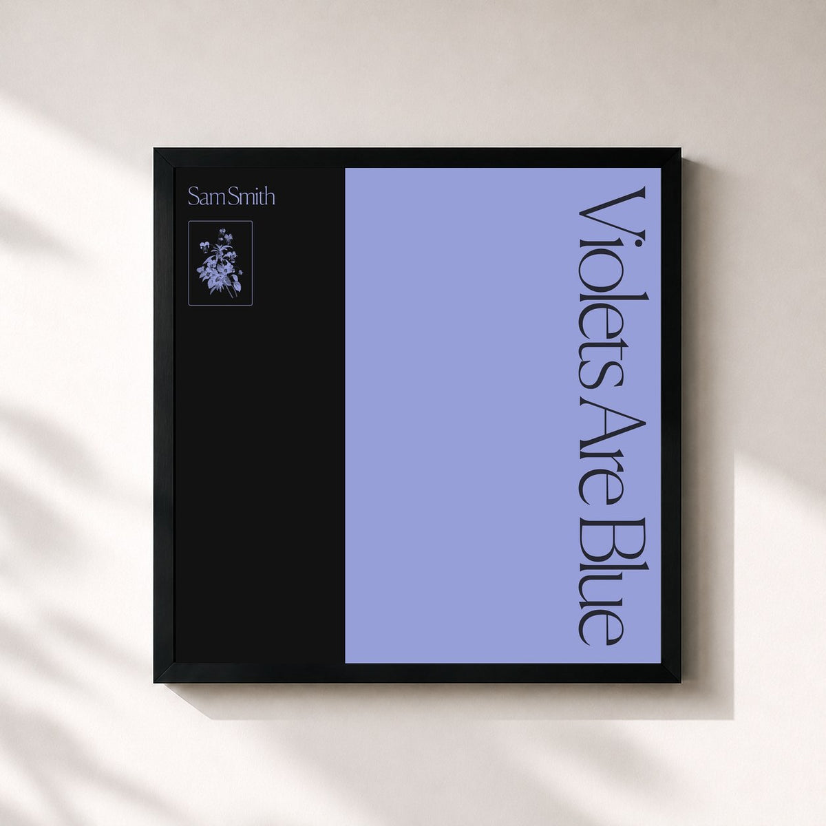 #noir Tableau carré de l'album Violets Are Blue de Sam Smith, cadre noir 32x32 cm