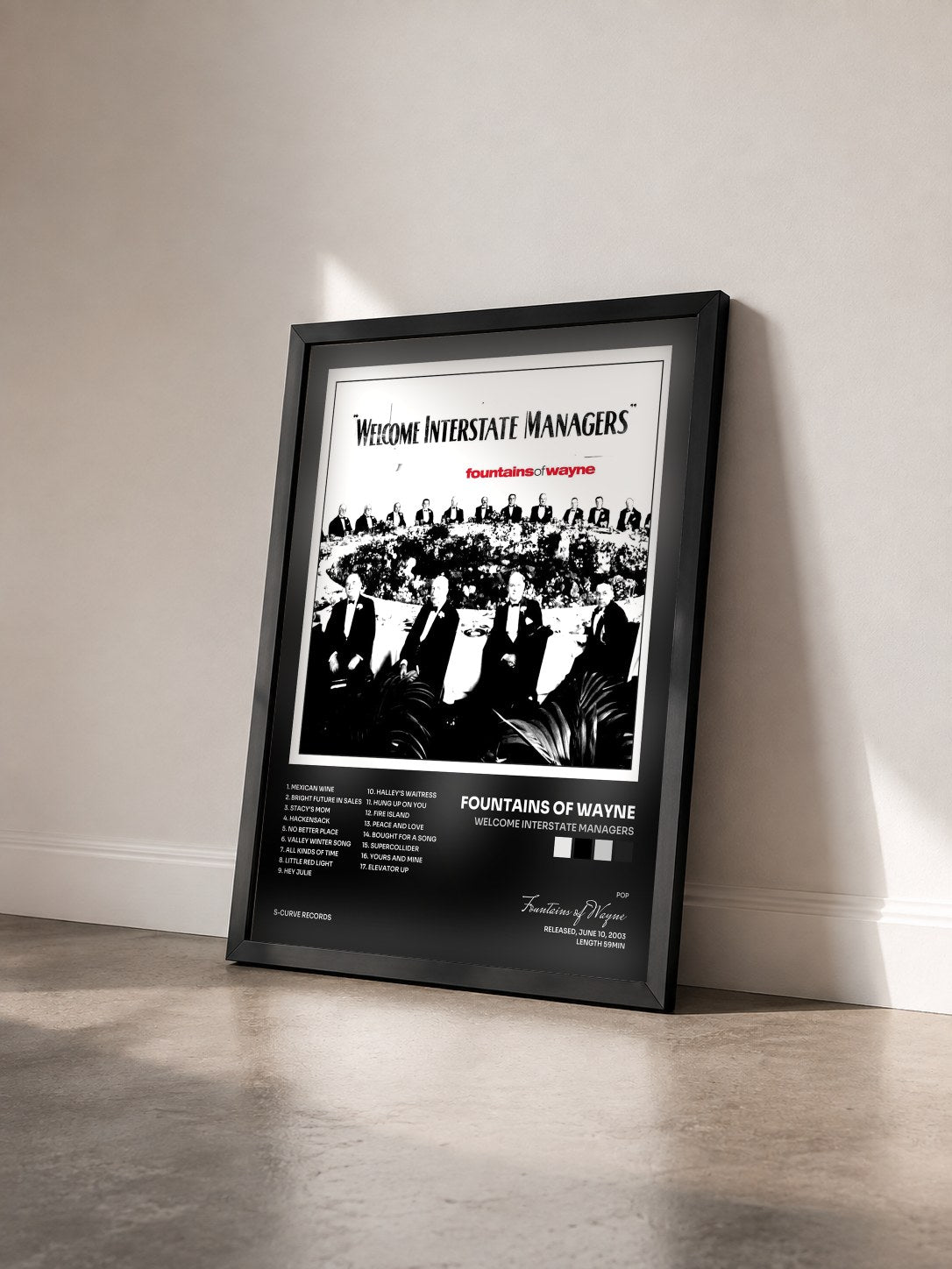 #noir Tableau de l'album Welcome Interstate Managers de Fountains of Wayne vu de trois quarts, cadre noir