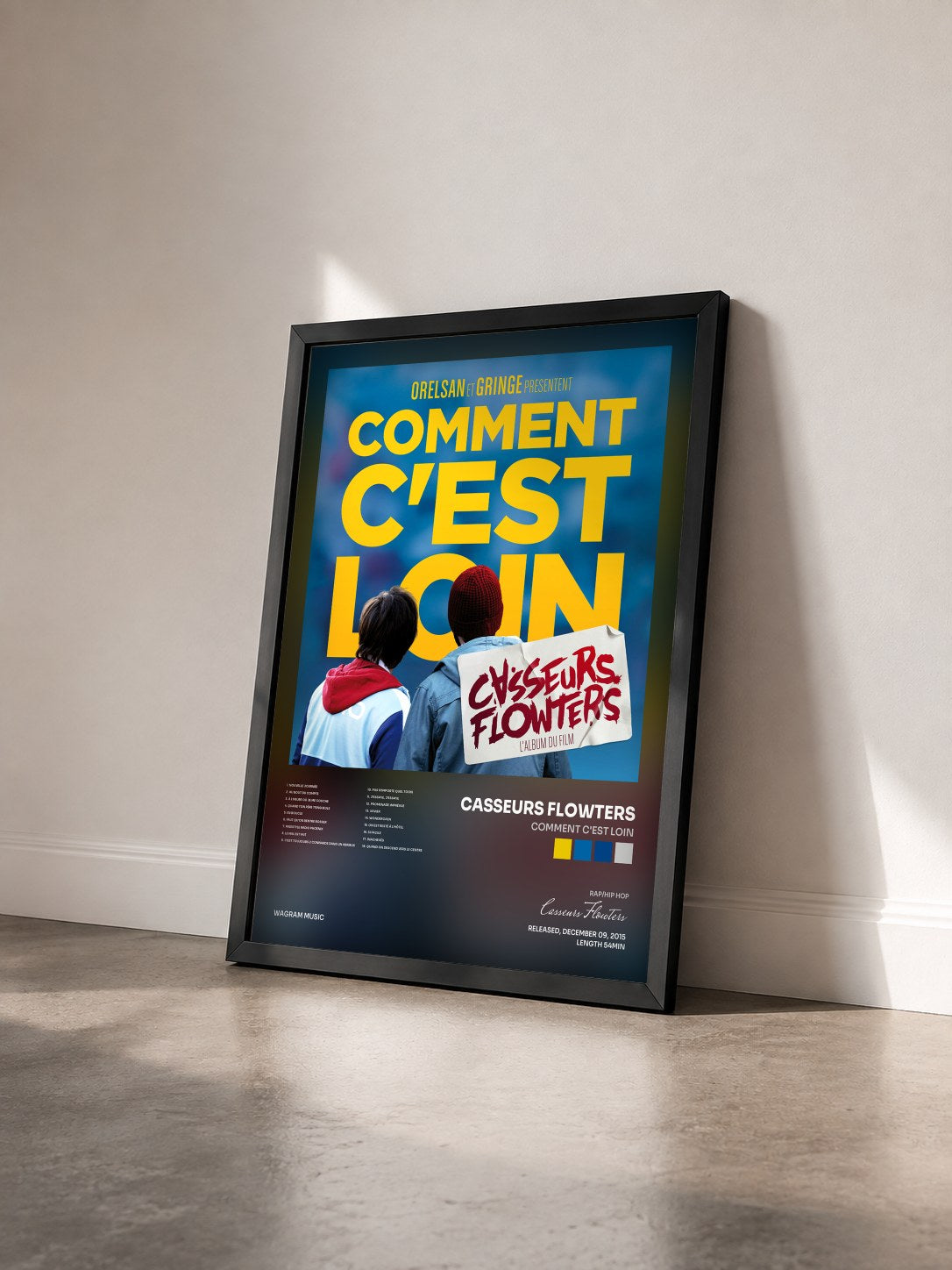#noir Comment c'est loin by Casseurs Flowters as a framed art print seen at an angle, black frame