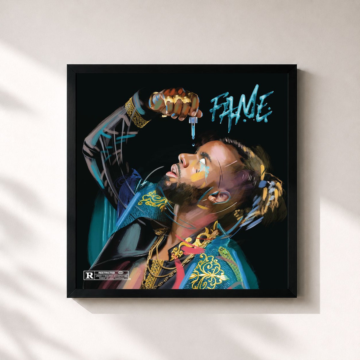 #noir Tableau carré de l'album FAME de Lefa, cadre noir 32x32 cm