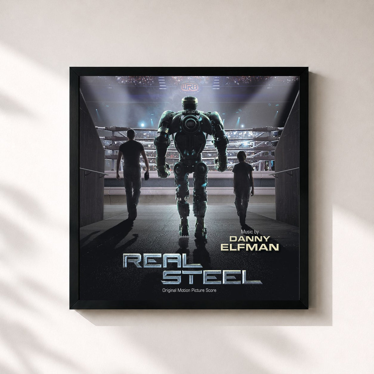 #noir Tableau carré de l'album Real Steel (Original Motion Picture Score) de Danny Elfman, cadre noir 32x32 cm
