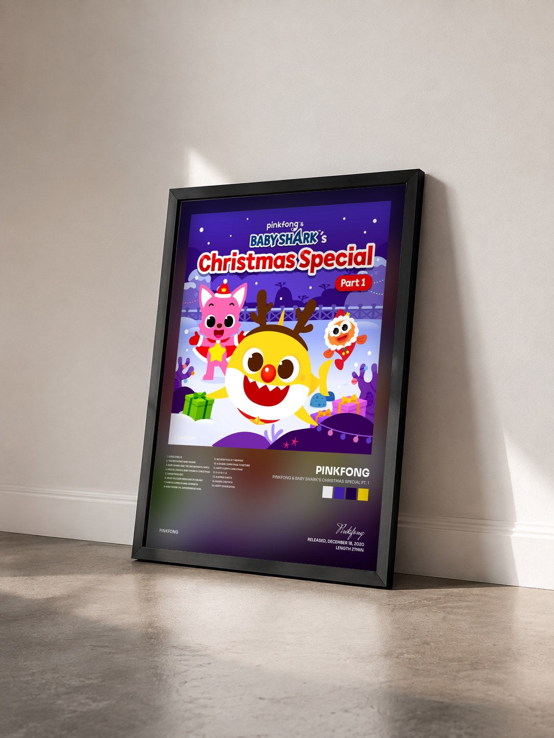 #noir Tableau de l'album Pinkfong & Baby Shark's Christmas Special Pt. 1 de Pinkfong vu de trois quarts, cadre noir