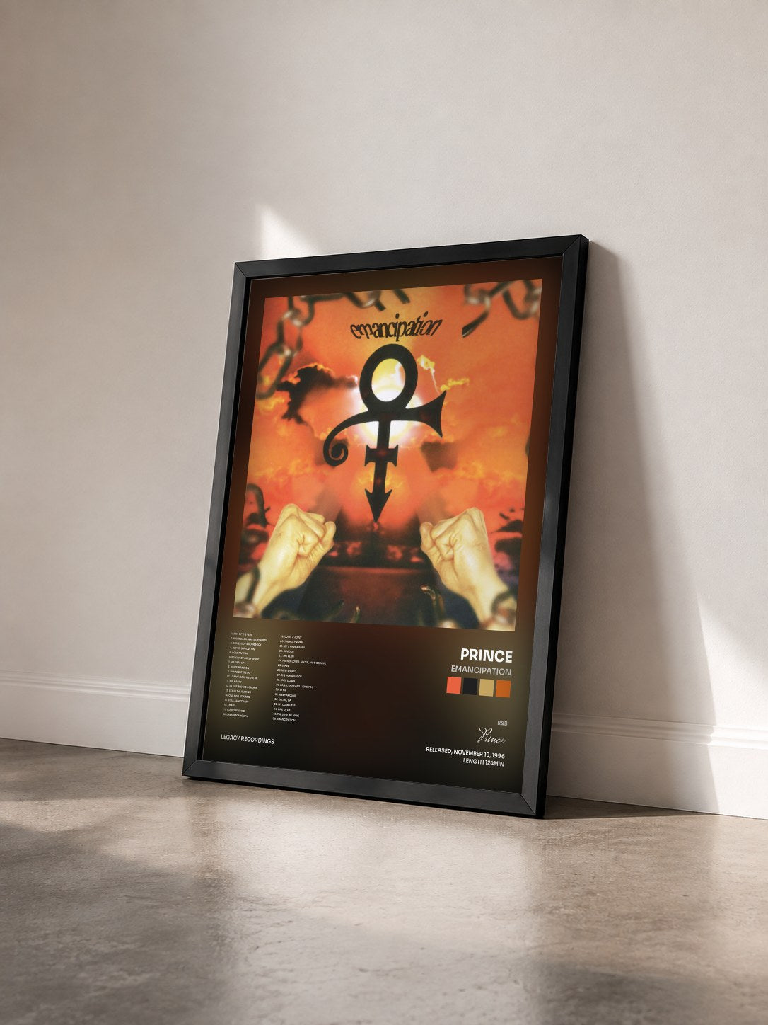 #noir Tableau de l'album Emancipation de Prince vu de trois quarts, cadre noir