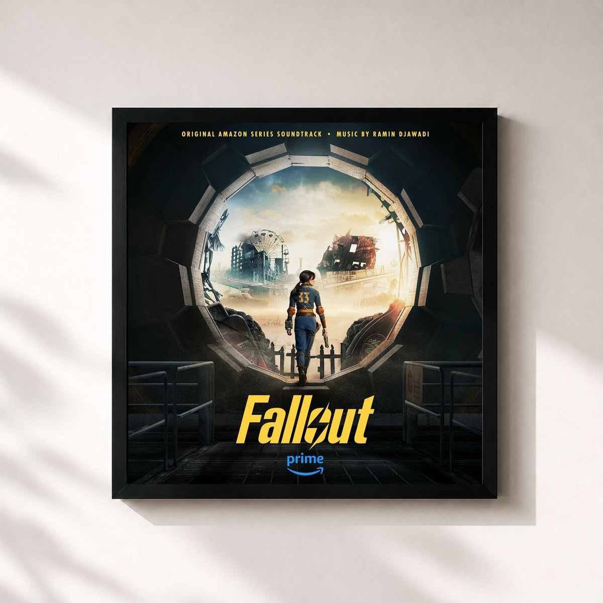 #noir Tableau carré de l'album Fallout (Original Amazon Series Soundtrack) de Ramin Djawadi, cadre noir 32x32 cm