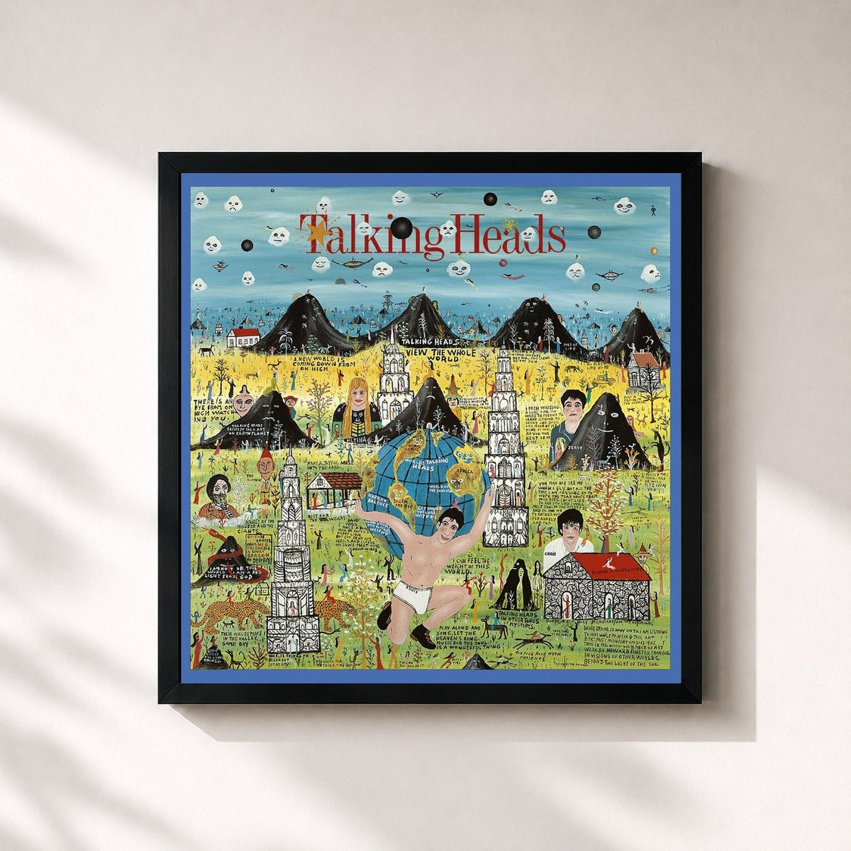 #noir Little Creatures di Talking Heads in stampa quadrata incorniciata, cornice nera 32x32 cm