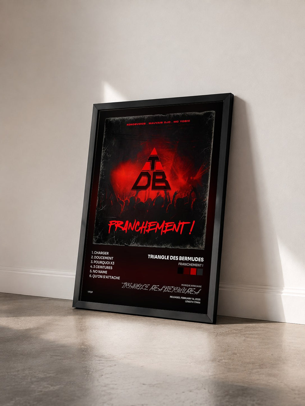 #noir Tableau de l'album Franchement ! de TRIANGLE DES BERMUDES vu de trois quarts, cadre noir