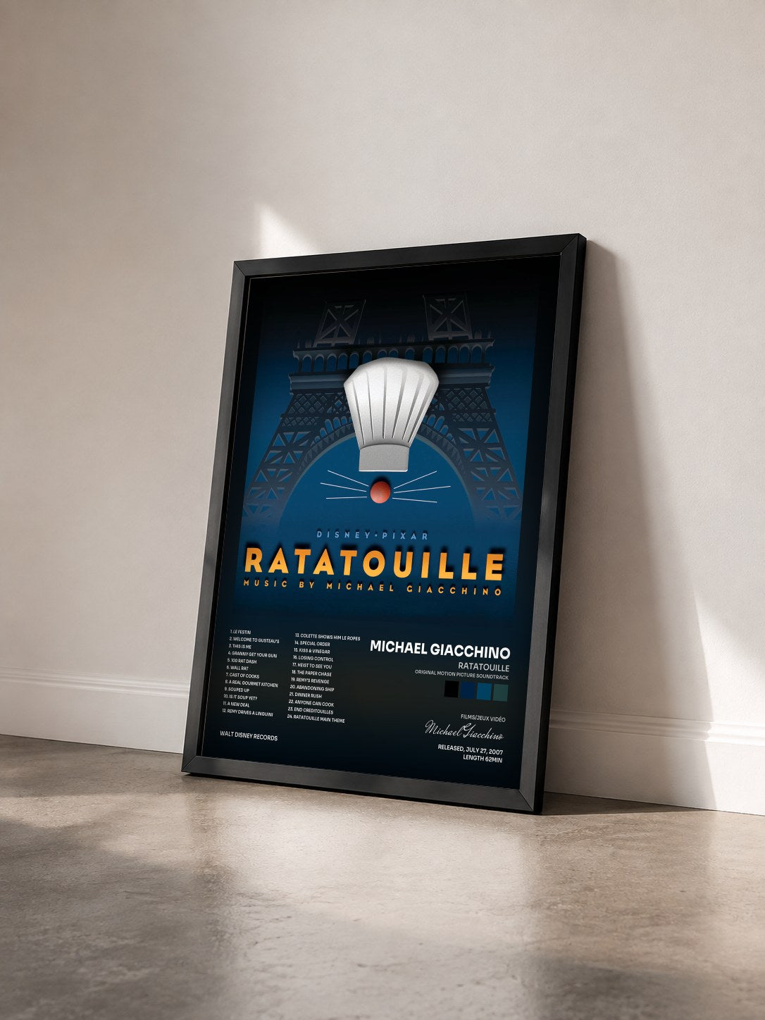 #noir Tableau de l'album Ratatouille (Original Motion Picture Soundtrack) de Michael Giacchino vu de trois quarts, cadre noir