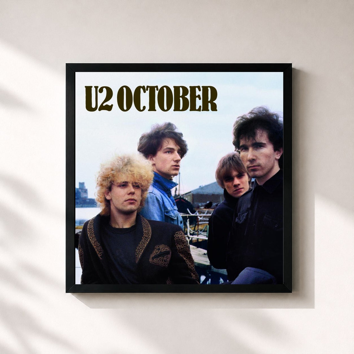 #noir Tableau carré de l'album October (Remastered) de U2, cadre noir 32x32 cm