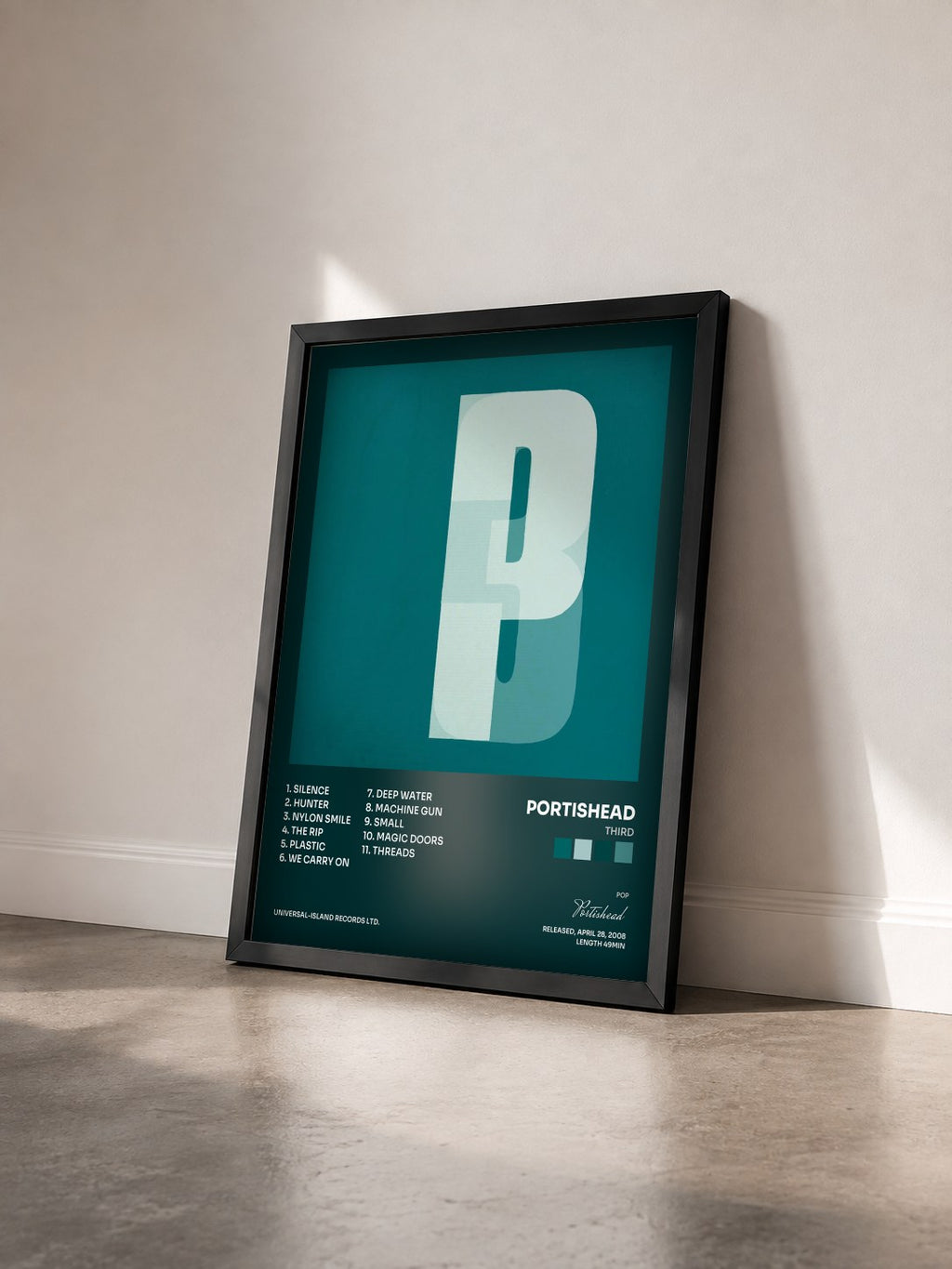 #noir Tableau de l'album Third de Portishead vu de trois quarts, cadre noir