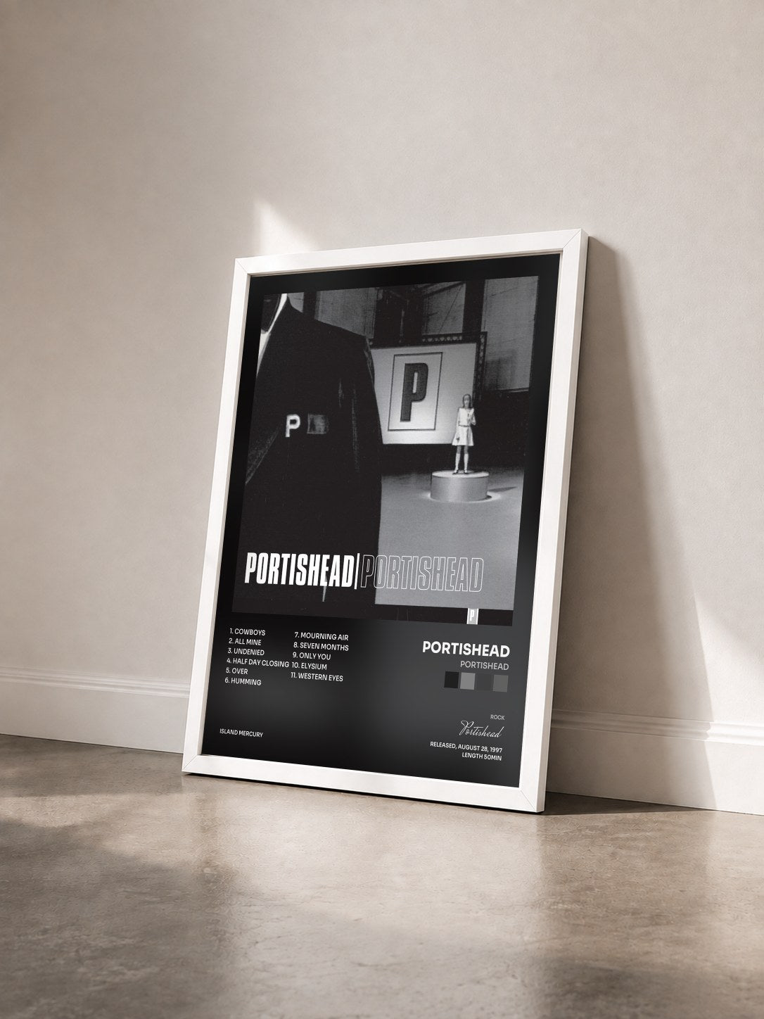 #blanc Portishead by Portishead as a framed art print seen at an angle, white frame