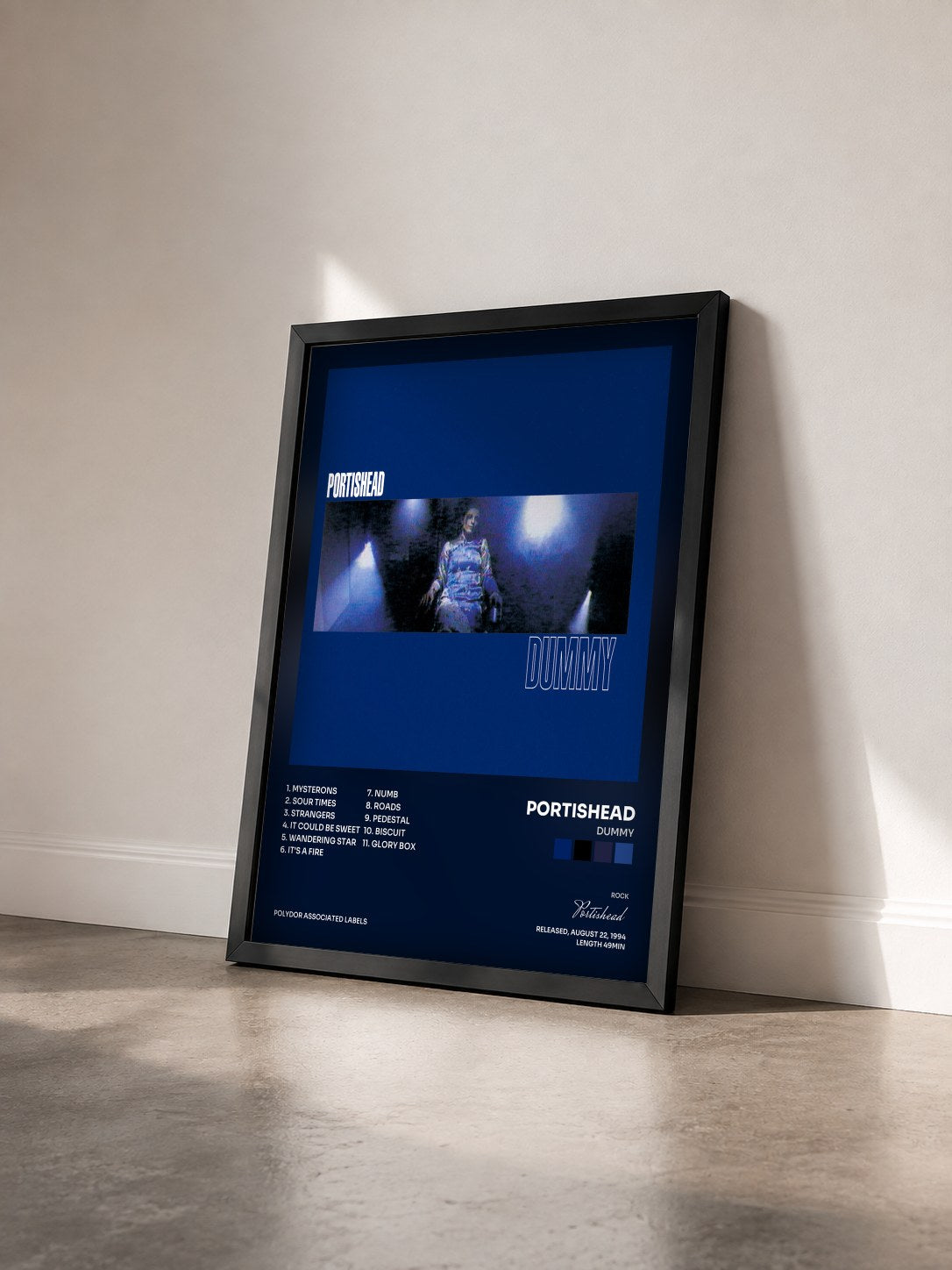 #noir Tableau de l'album Dummy de Portishead vu de trois quarts, cadre noir