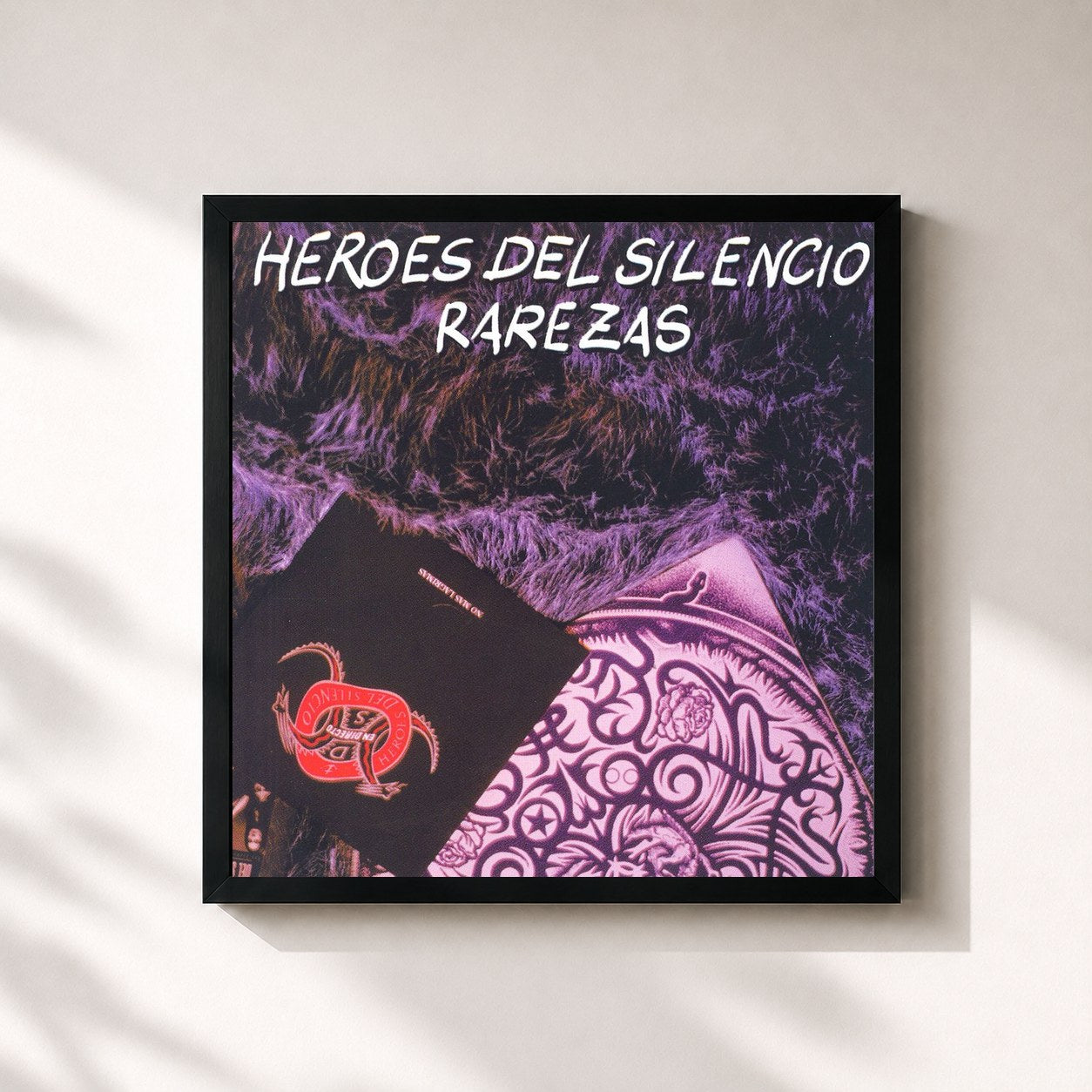 #noir Tableau carré de l'album Rarezas de Héroes del Silencio, cadre noir 32x32 cm