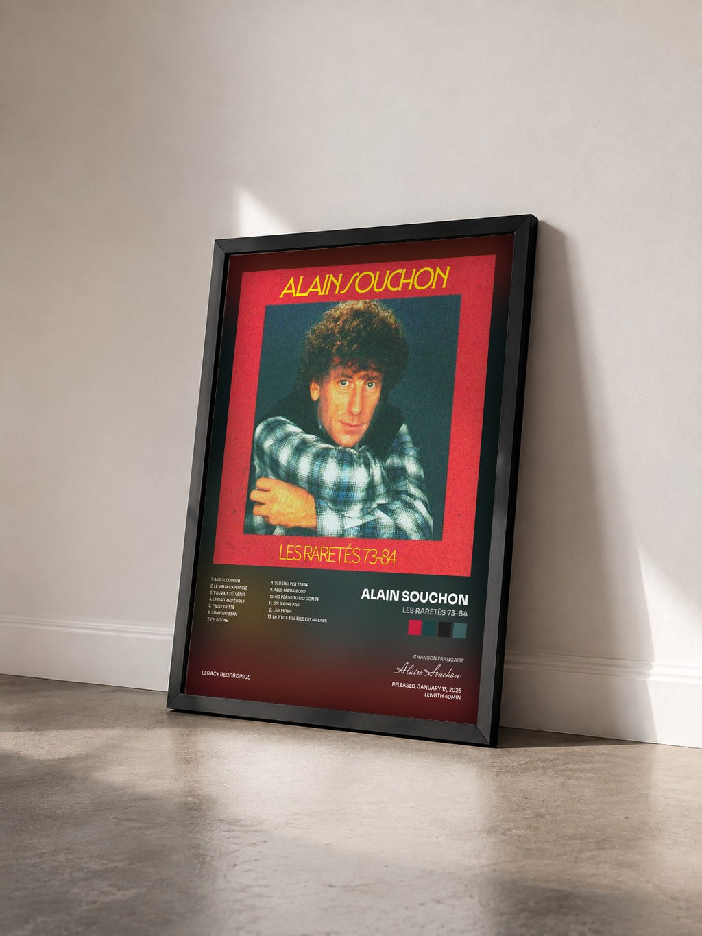 #noir Tableau de l'album Les raretés 73-84 de Alain Souchon vu de trois quarts, cadre noir