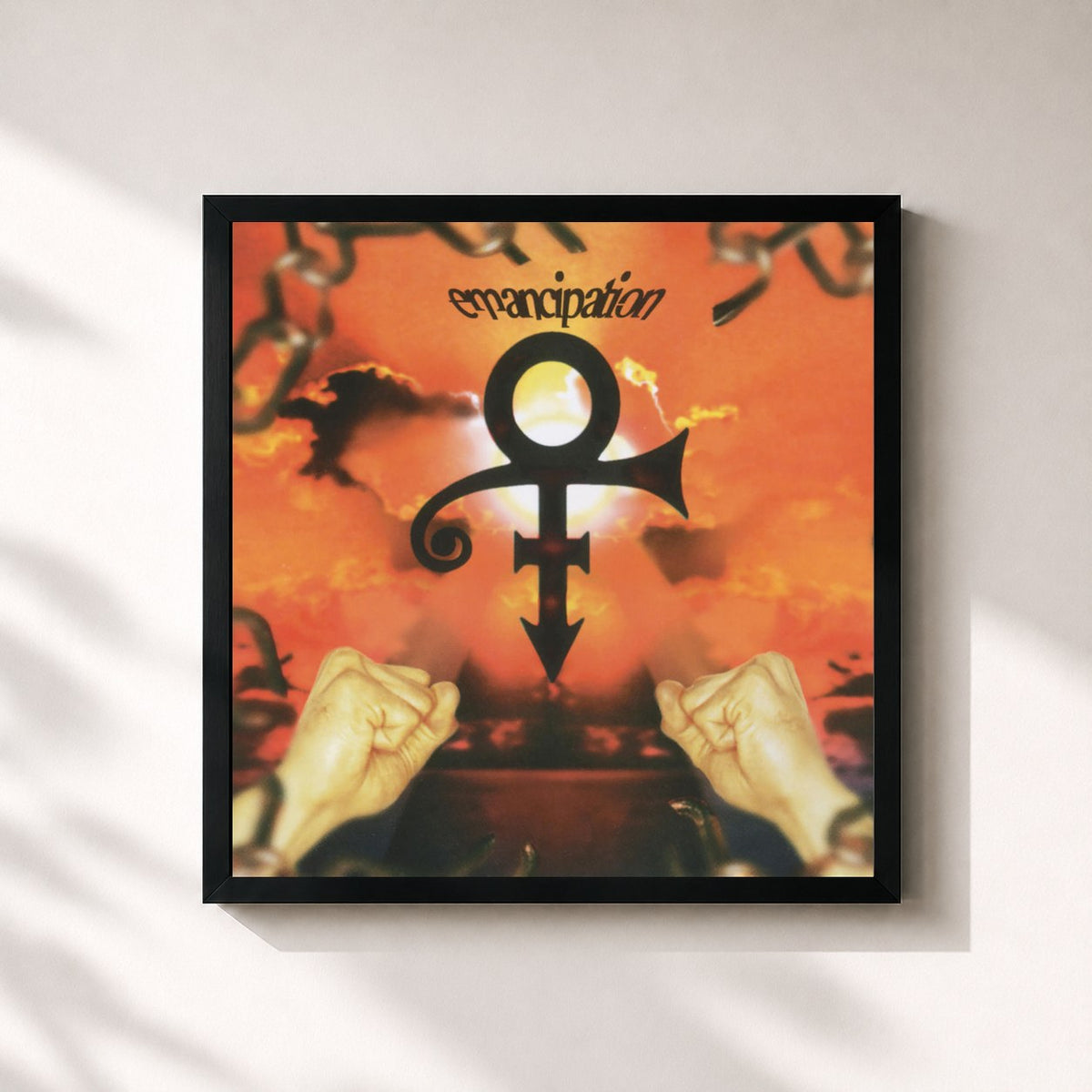 #noir Tableau carré de l'album Emancipation de Prince, cadre noir 32x32 cm
