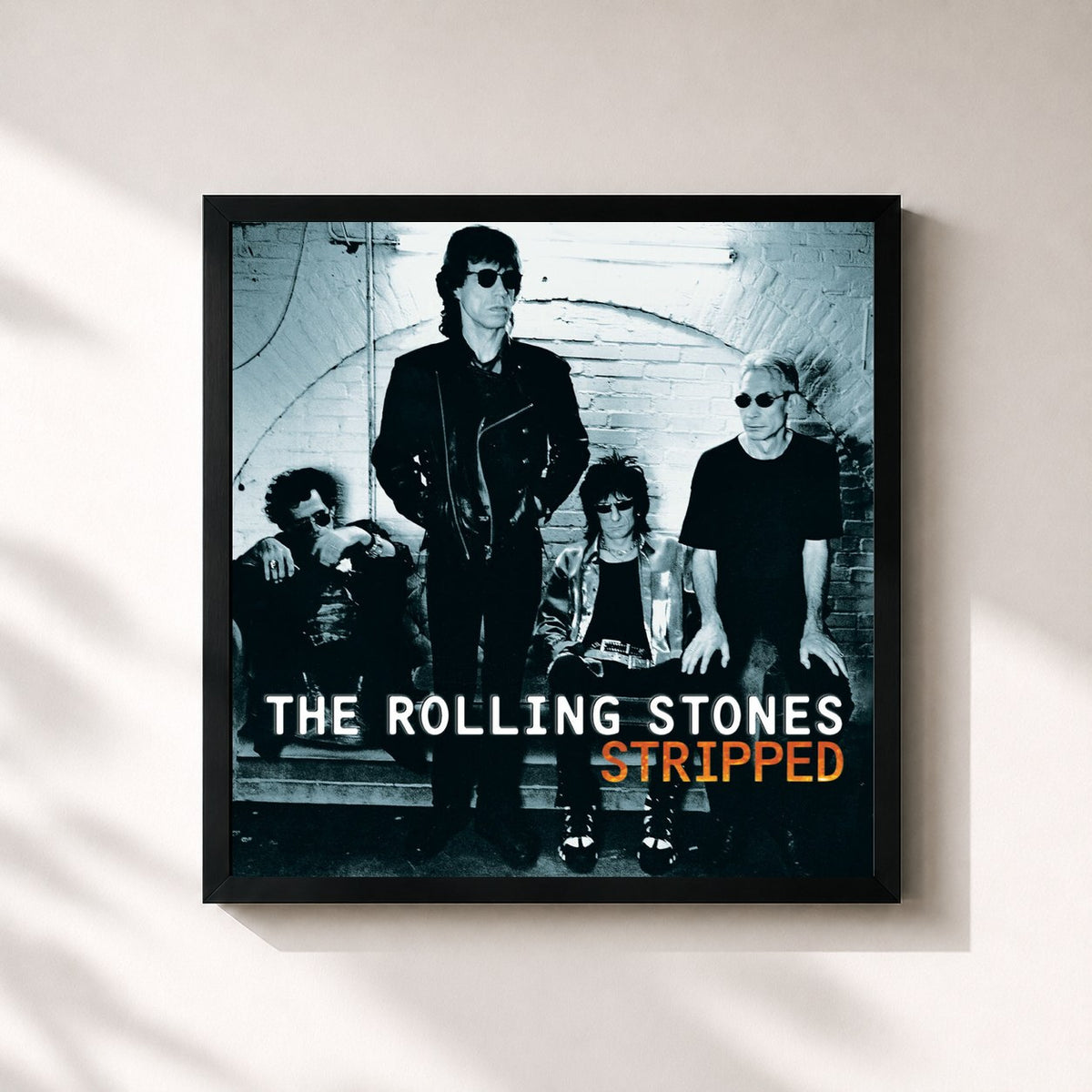 #noir Tableau carré de l'album Stripped (2009 Re-Mastered Digital Version) de The Rolling Stones, cadre noir 32x32 cm