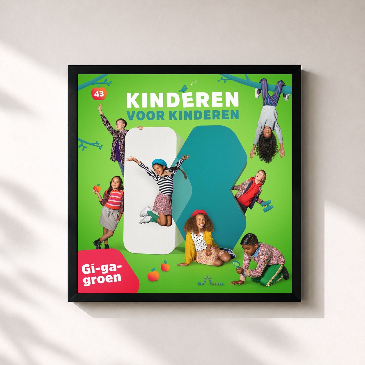#noir Tableau carré de l'album 43 - Gi-ga-groen de Kinderen Voor Kinderen, cadre noir 32x32 cm