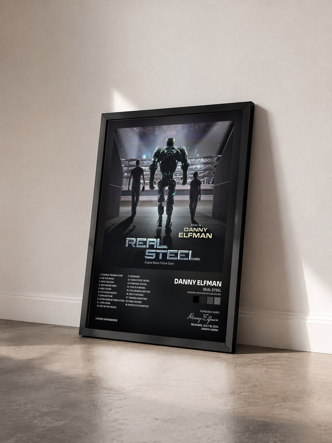 #noir Tableau de l'album Real Steel (Original Motion Picture Score) de Danny Elfman vu de trois quarts, cadre noir