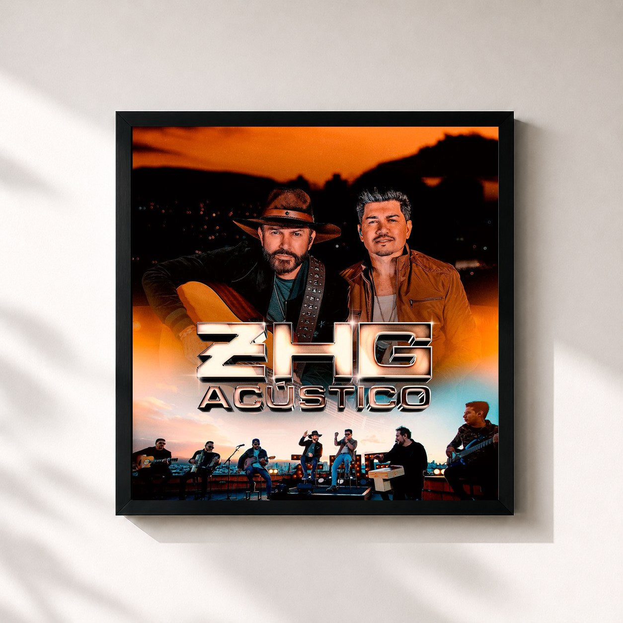 #noir Tableau carré de l'album ZHG Acústico de Zé Henrique & Gabriel, cadre noir 32x32 cm