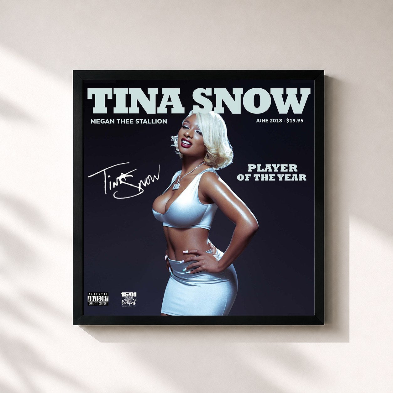 #noir Tableau carré de l'album Tina Snow de Megan Thee Stallion, cadre noir 32x32 cm