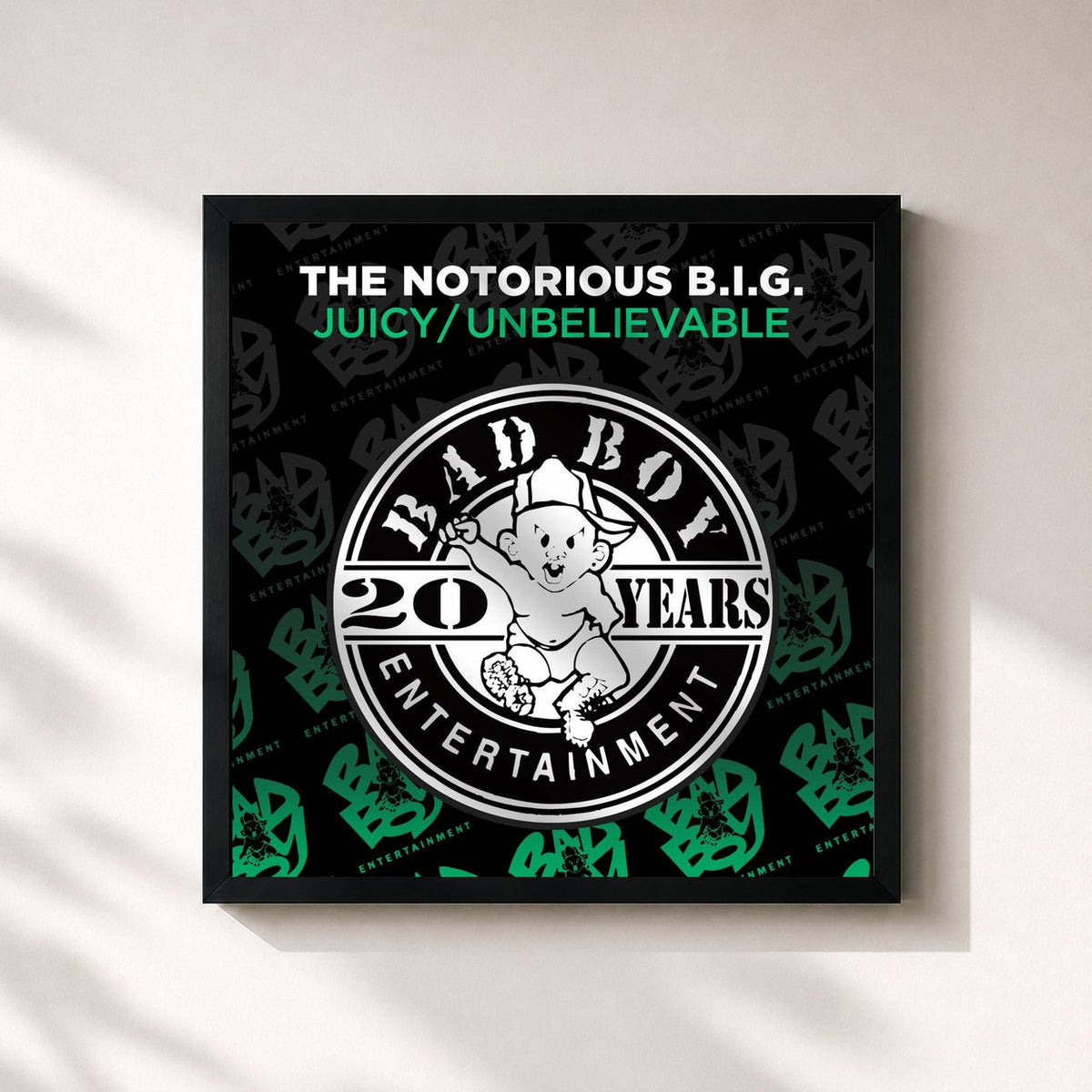 #noir Tableau carré de l'album Juicy / Unbelievable de The Notorious B.I.G., cadre noir 32x32 cm