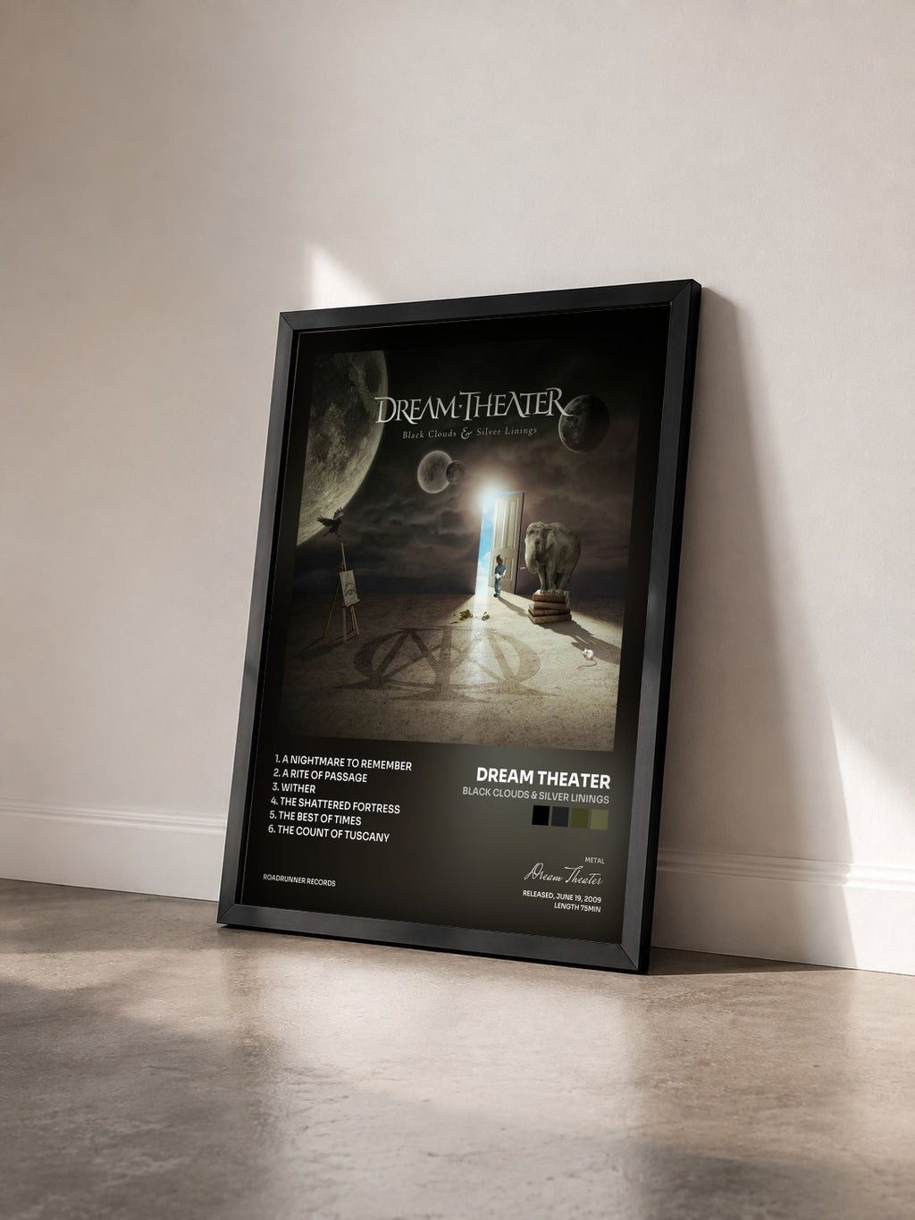 #noir Tableau de l'album Black Clouds & Silver Linings de Dream Theater vu de trois quarts, cadre noir
