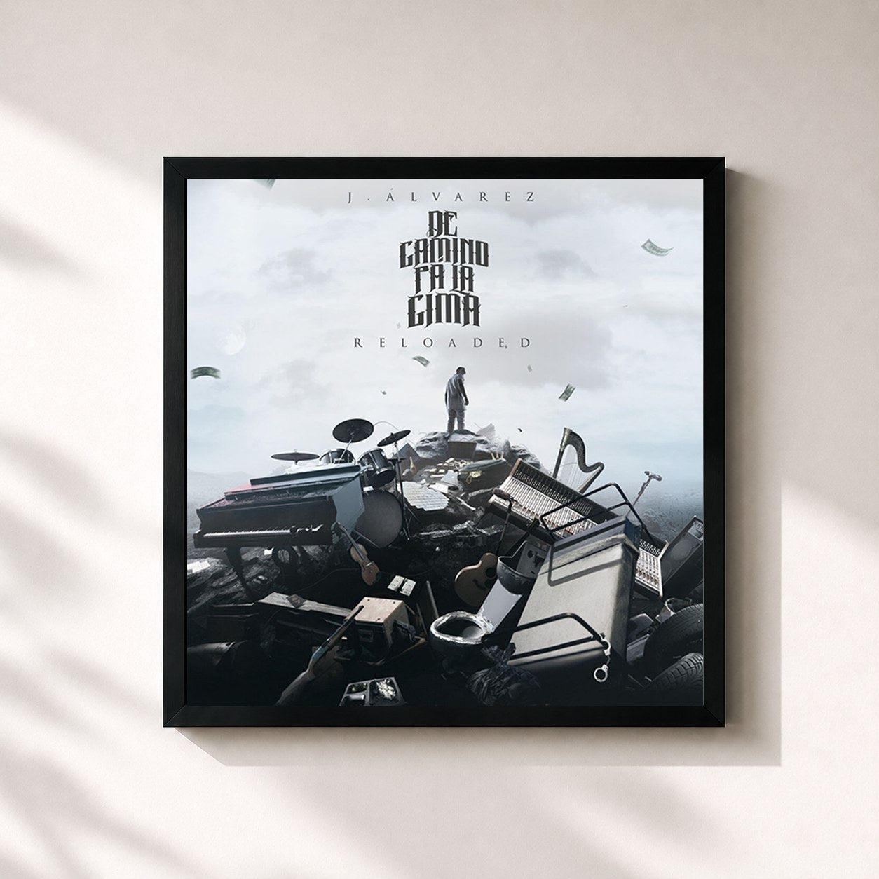 #noir Tableau carré de l'album De Camino Pa' la Cima (Reloaded 2.0) de J Alvarez, cadre noir 32x32 cm