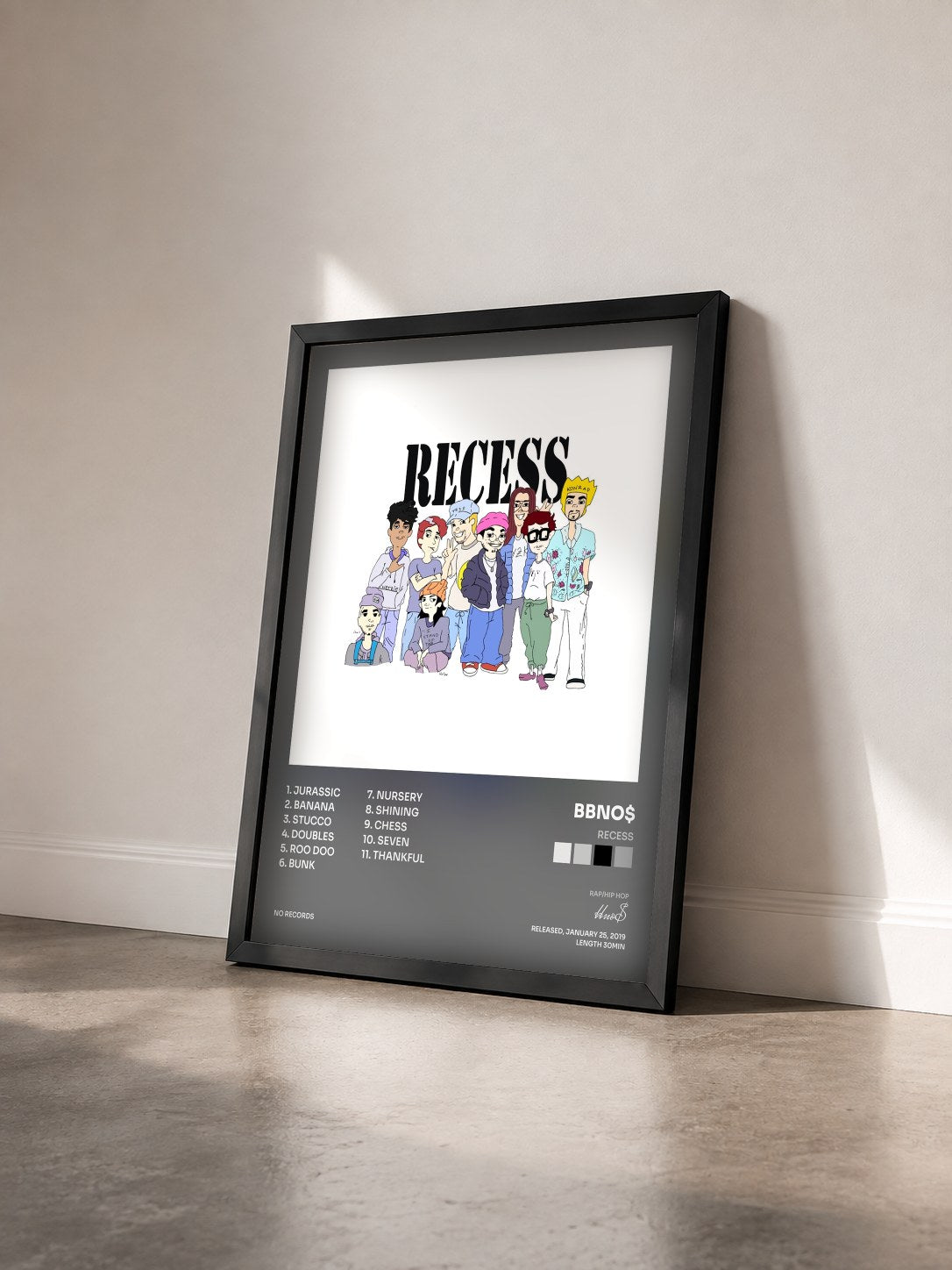 #noir recess by bbno$ as a framed art print seen at an angle, black frame