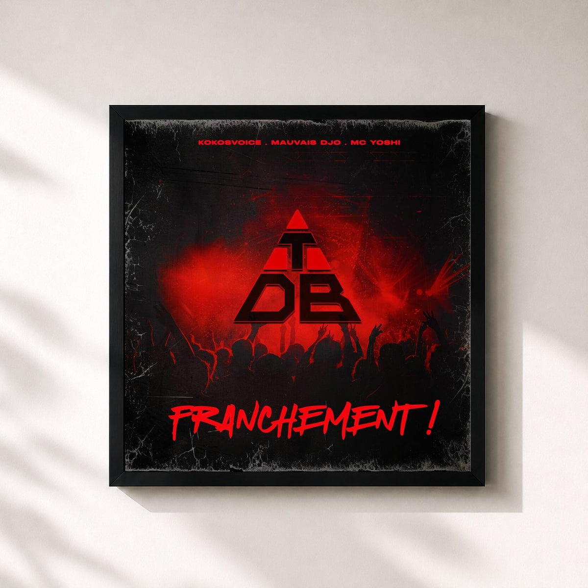 #noir Tableau carré de l'album Franchement ! de TRIANGLE DES BERMUDES, cadre noir 32x32 cm