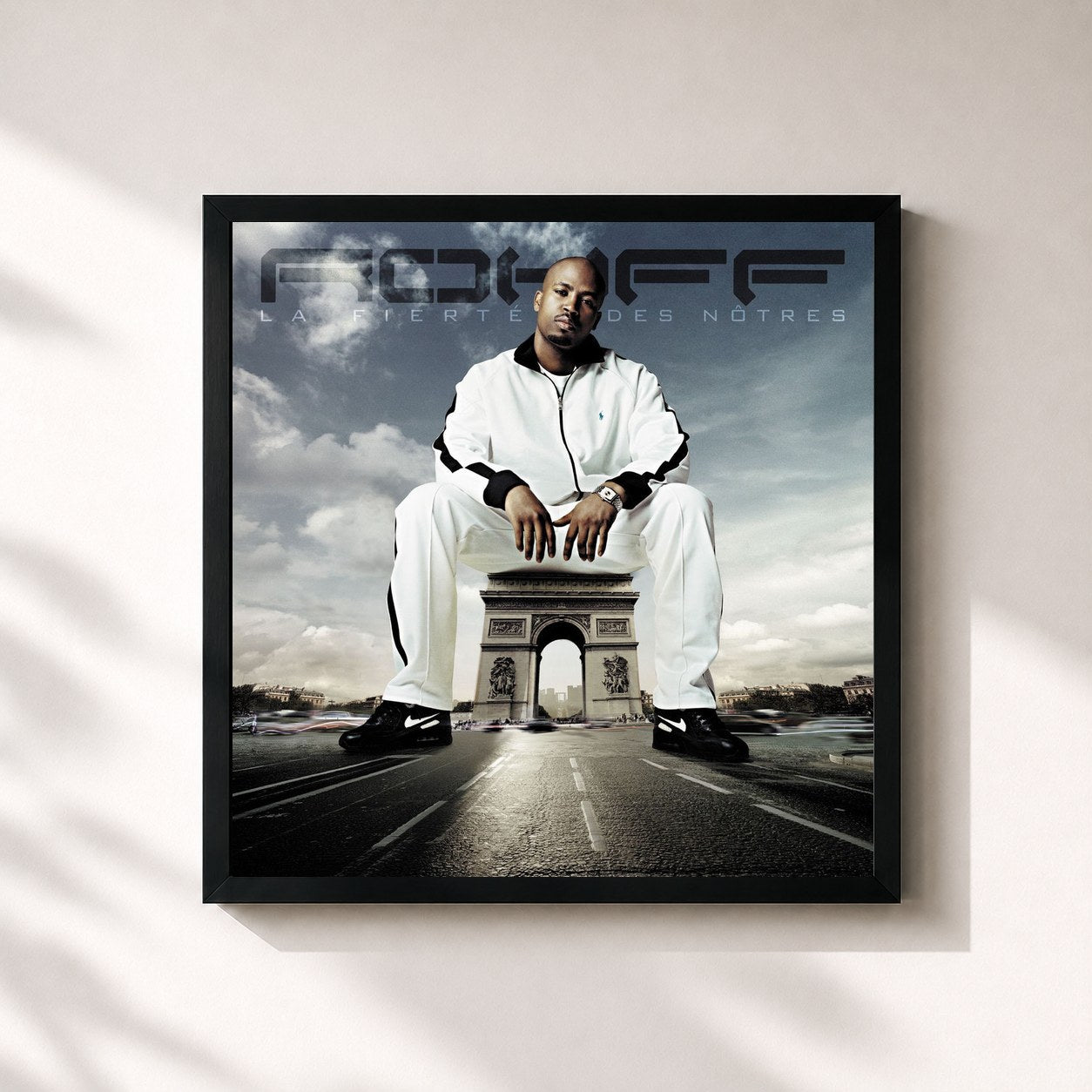 #noir Tableau carré de l'album la fierte des notres de Rohff, cadre noir 32x32 cm
