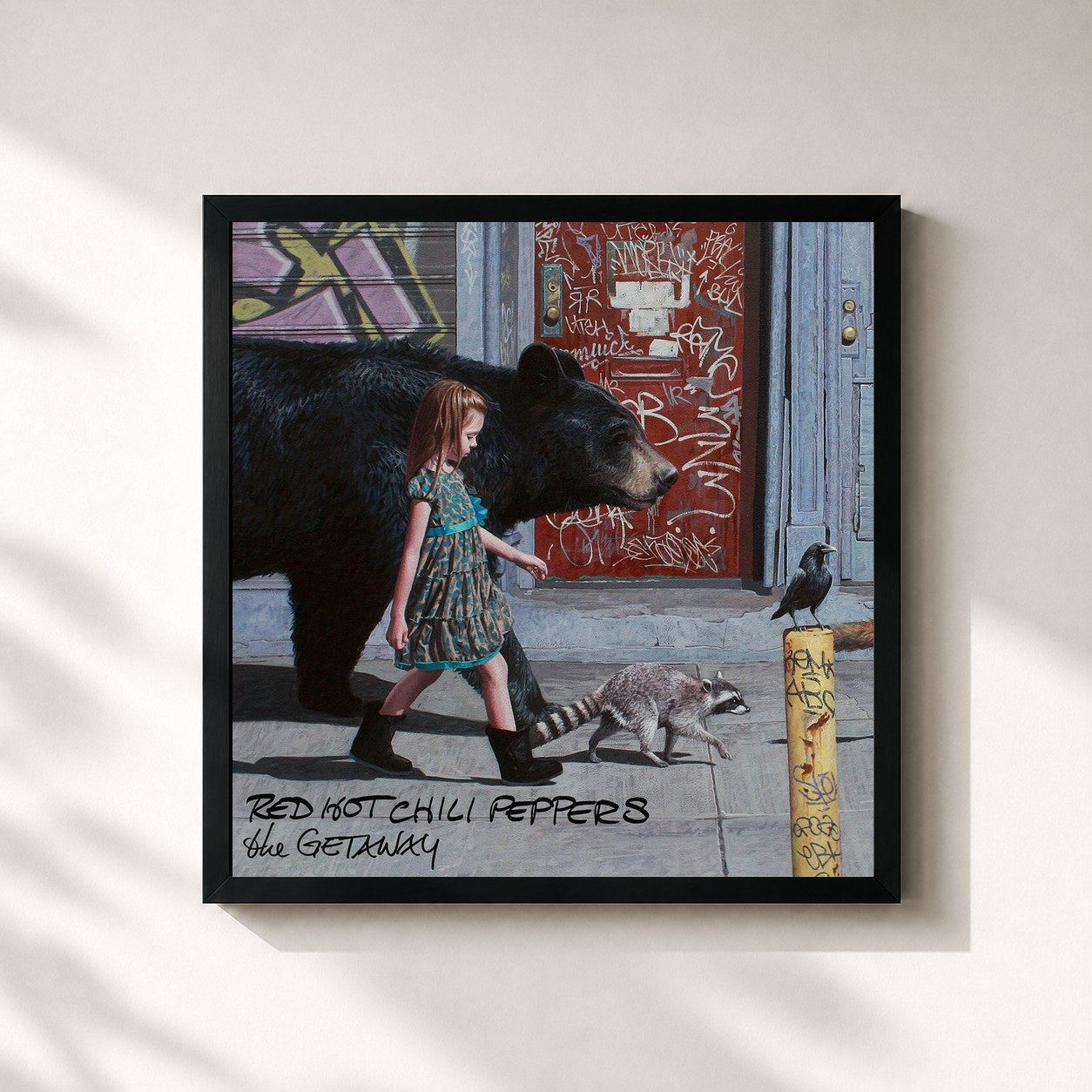 #noir Tableau carré de l'album The Getaway de Red Hot Chili Peppers, cadre noir 32x32 cm