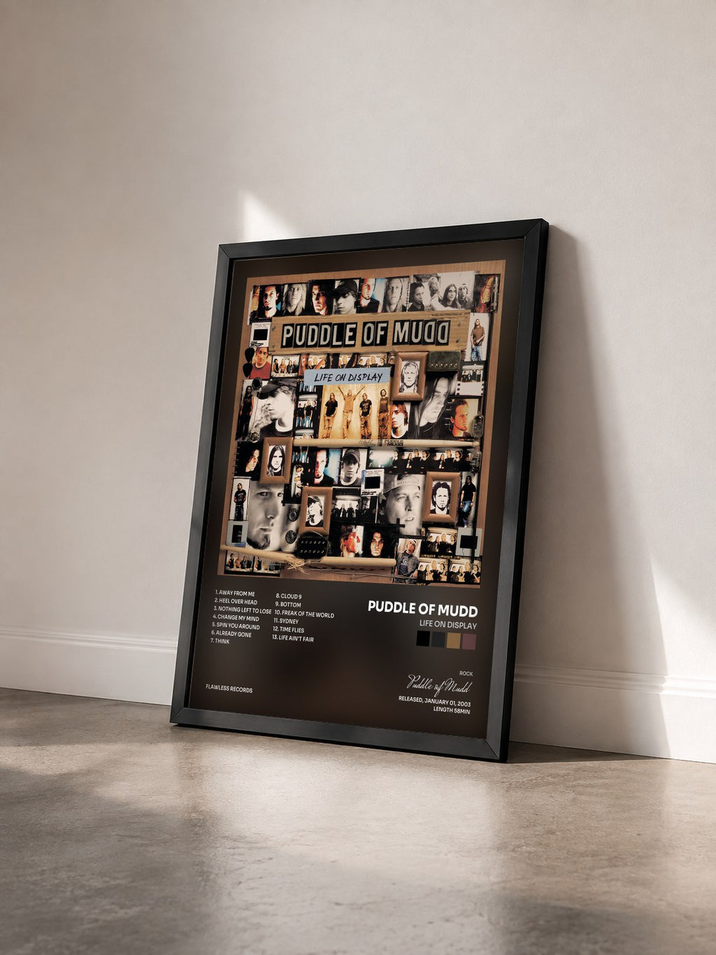 #noir Life On Display by Puddle of Mudd as a framed art print seen at an angle, black frame