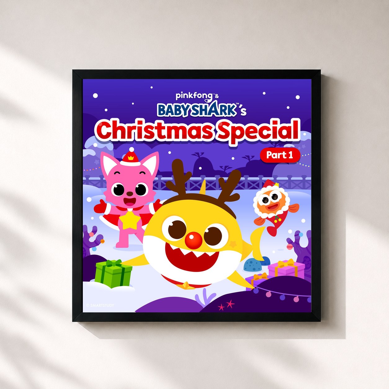 #noir Tableau carré de l'album Pinkfong & Baby Shark's Christmas Special Pt. 1 de Pinkfong, cadre noir 32x32 cm