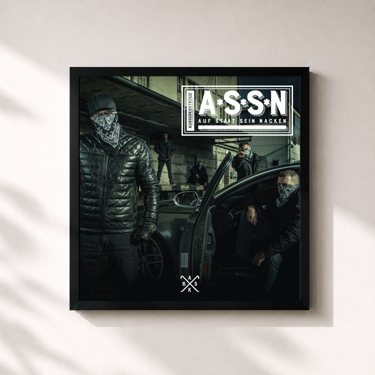 #noir Tableau carré de l'album A.S.S.N. de AK Ausserkontrolle, cadre noir 32x32 cm
