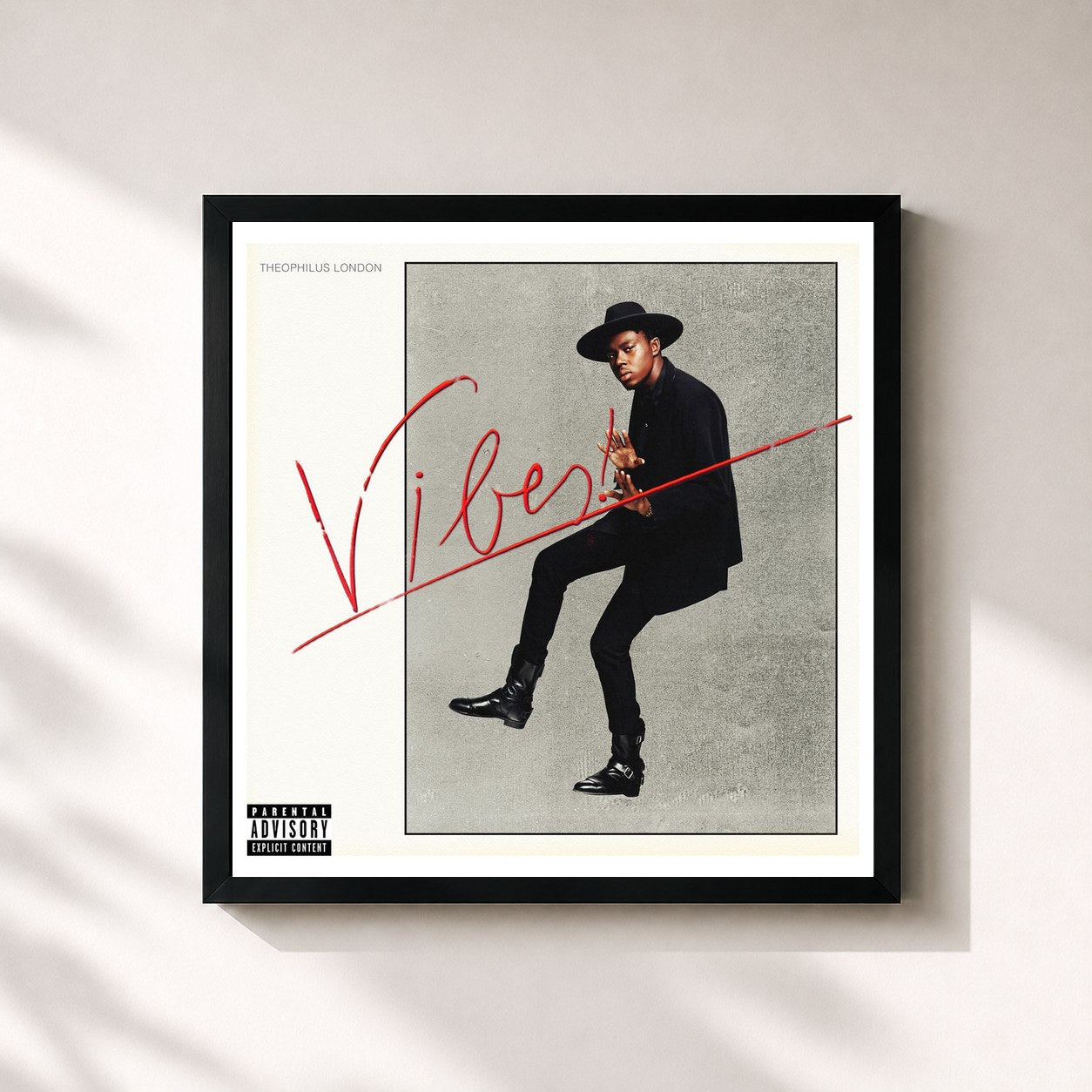 #noir Tableau carré de l'album Vibes de Theophilus London, cadre noir 32x32 cm