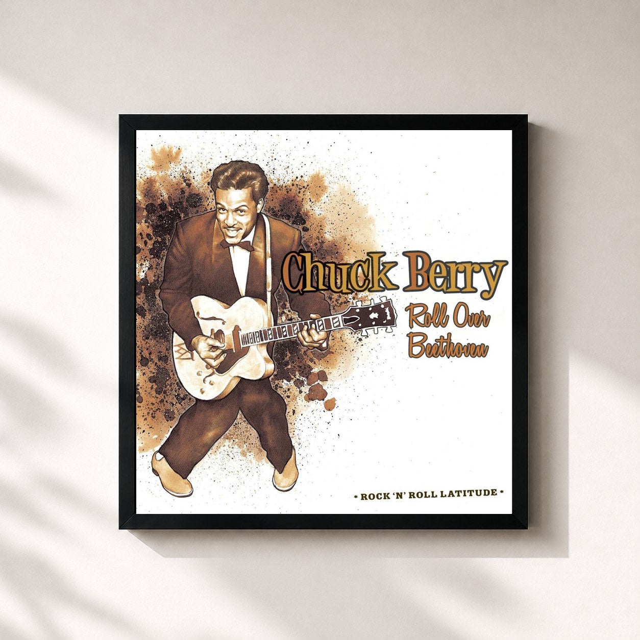 #noir Tableau carré de l'album Roll Over Beethoven de Chuck Berry, cadre noir 32x32 cm