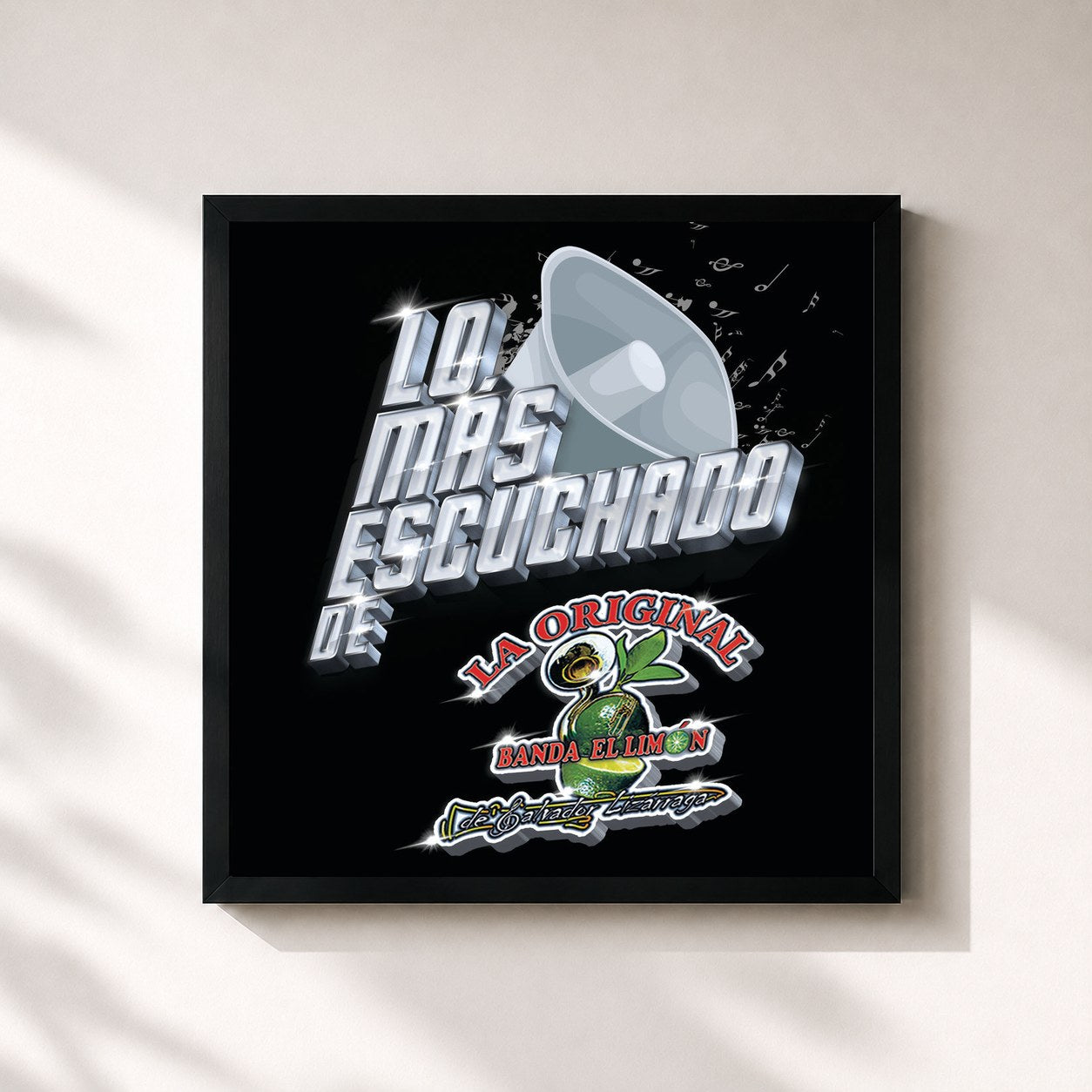 #noir Tableau carré de l'album Lo Más Escuchado De de La Original Banda El Limón De Salvador Lizárraga, cadre noir 32x32 cm