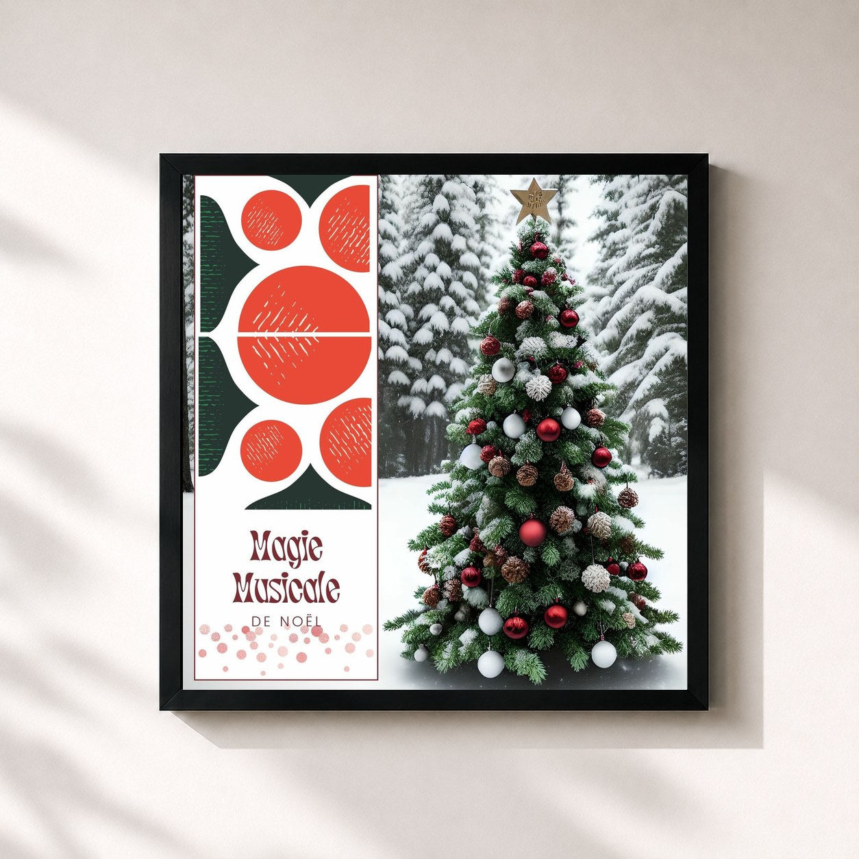 #noir Tableau carré de l'album Magie Musicale de Noël: Chansons Qui Captivent l'Esprit des Fêtes de Chansons de Noel, cadre noir 32x32 cm