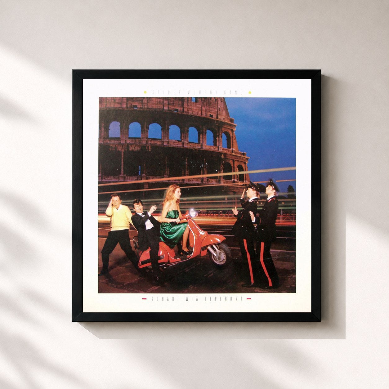 #noir Tableau carré de l'album Scharf Wia Peperoni de Spider Murphy Gang, cadre noir 32x32 cm