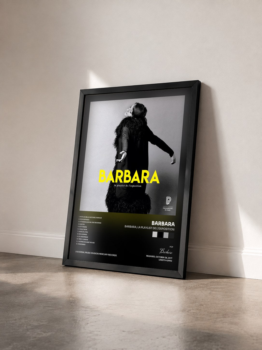 #noir Tableau de l'album Barbara, la playlist de l'exposition de Barbara vu de trois quarts, cadre noir