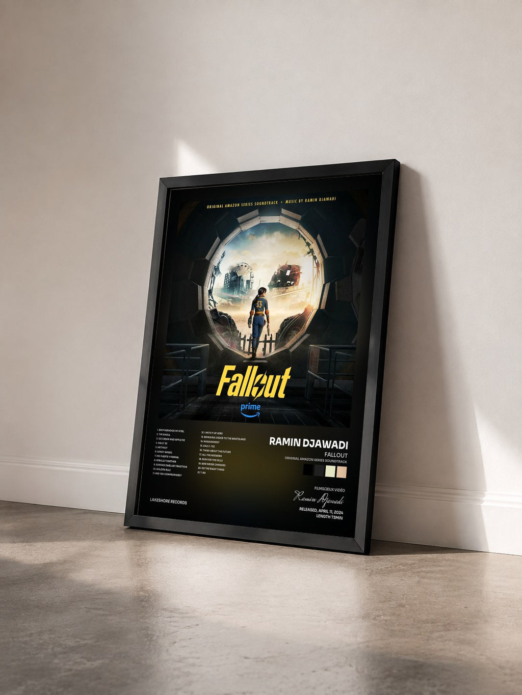 #noir Tableau de l'album Fallout (Original Amazon Series Soundtrack) de Ramin Djawadi vu de trois quarts, cadre noir
